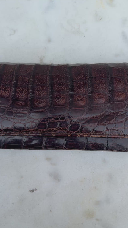 Antique French Crocodile Leather Clutch – 1930s Art Deco – Mahogany Finish