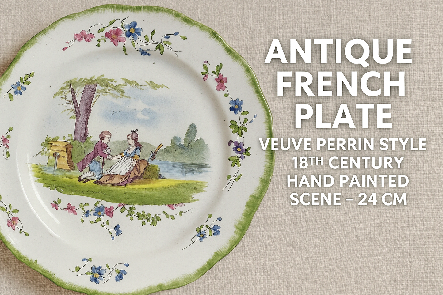 Antique French Plate – Veuve Perrin Style – Rococo Hand-Painted Scene