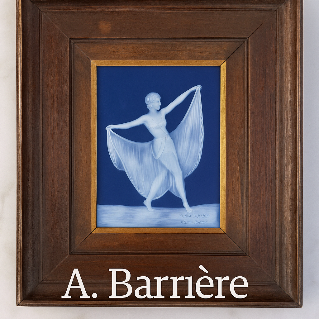 A. Barrière Limoges Porcelain Plaque – Art Deco Figurine, 25x30 cm