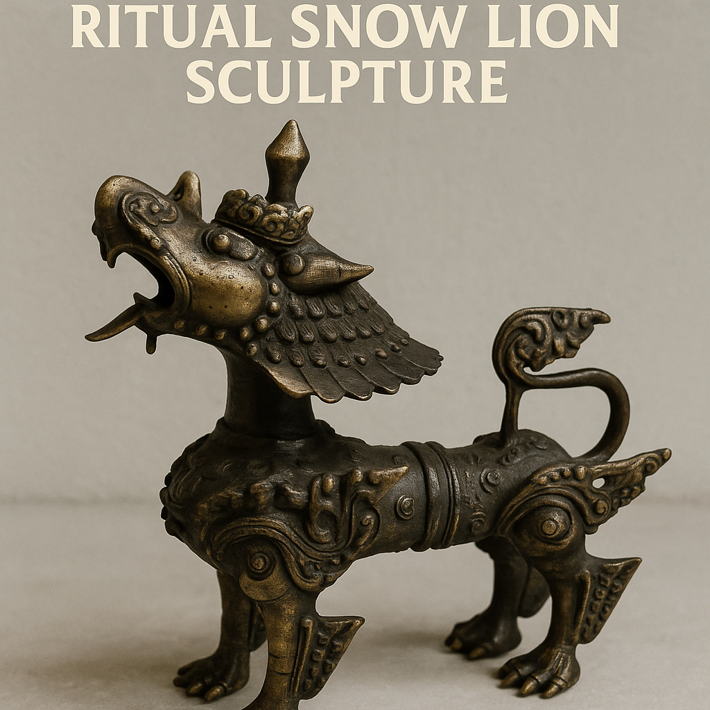 Vintage Nepalese Bronze Temple Lion – Ritual Snow Lion Sculpture – Tibetan Buddhist Altar Guard