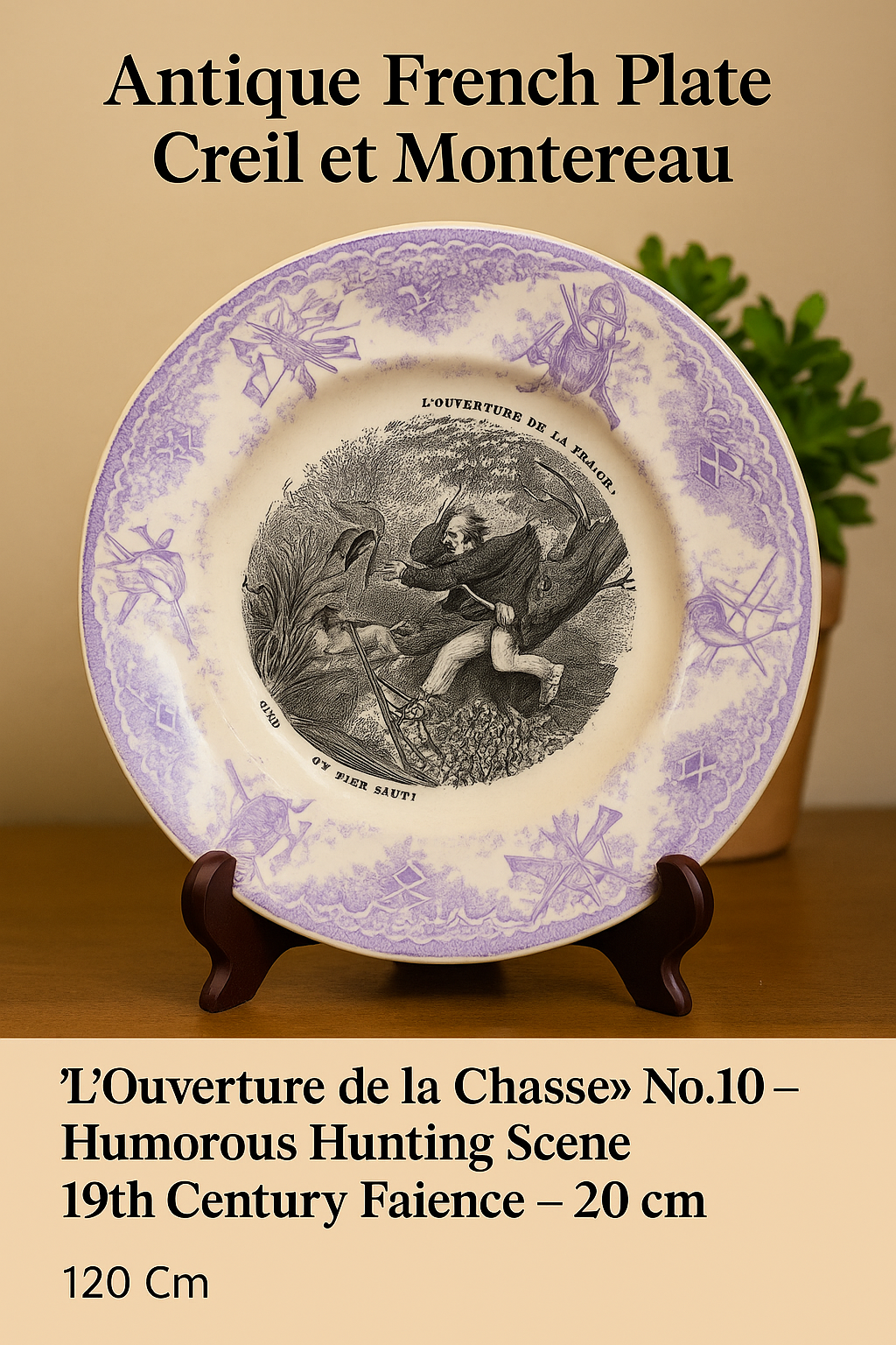Antique French Plate – 'L’Ouverture de la Chasse' – Creil et Montereau – No.10 'Un Fier Saut!' – 19th Century