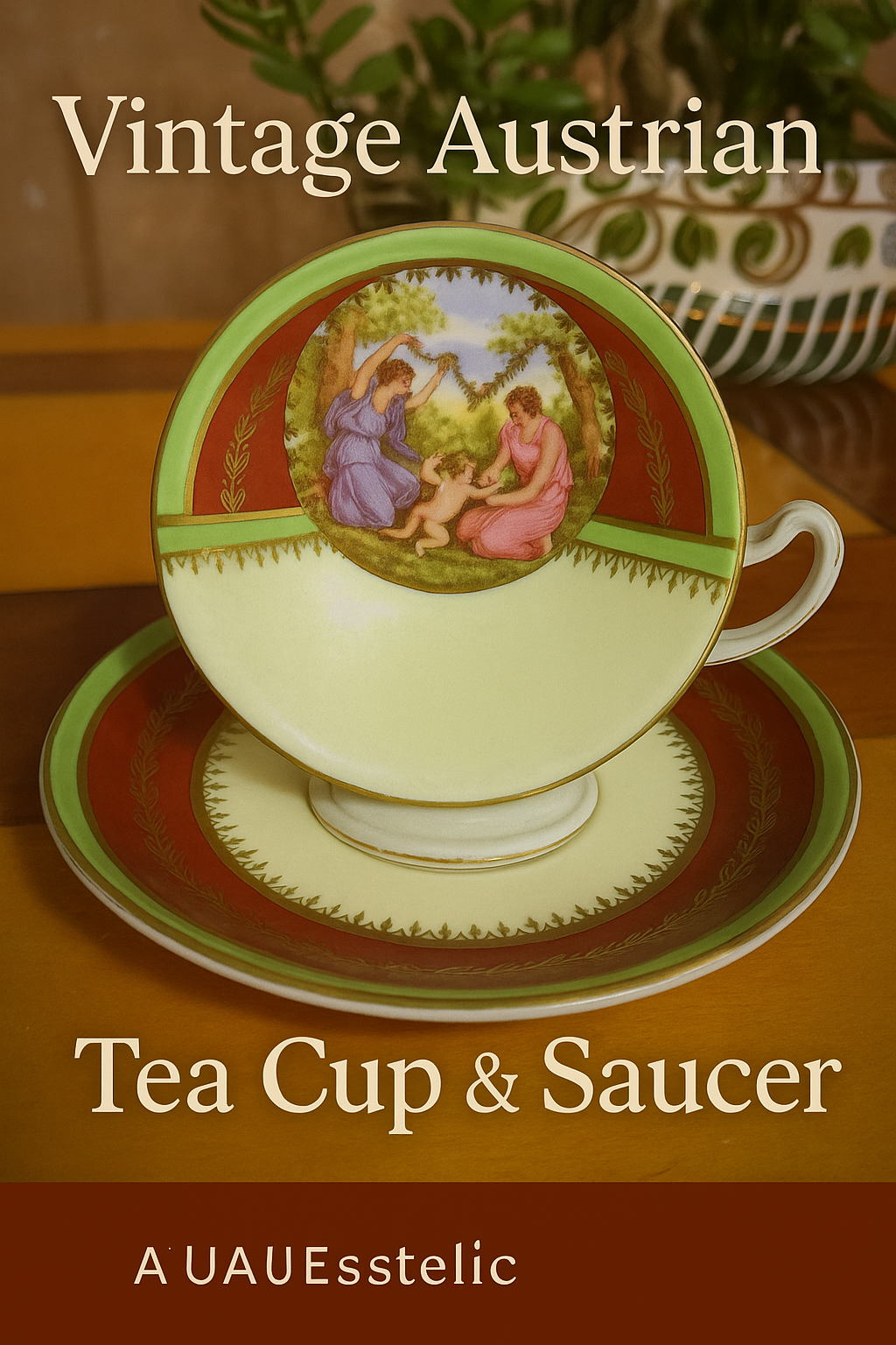 Vintage Austrian Tea Cup & Saucer – Romantic Mythological Scene
