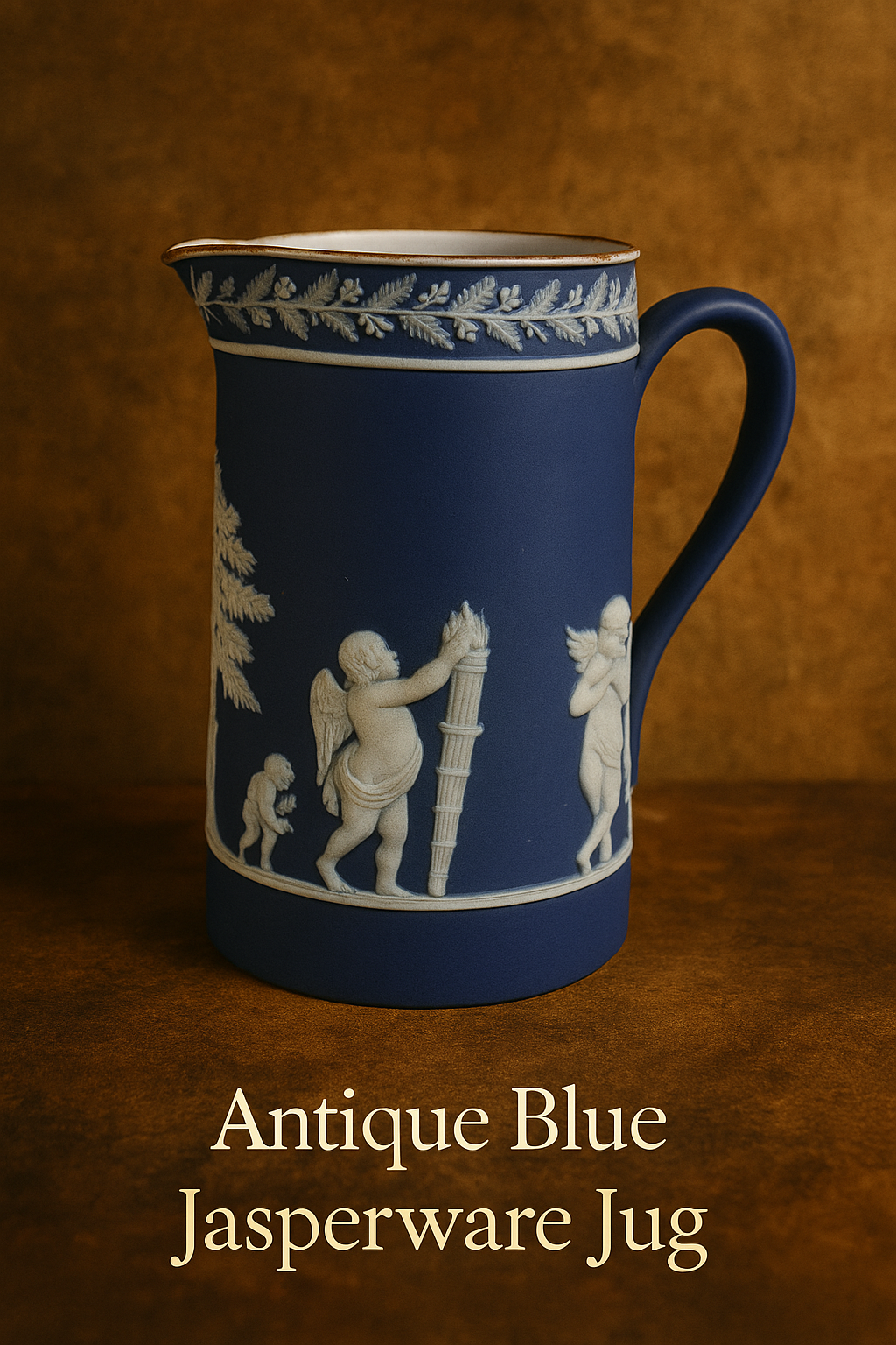 Antique Blue Jasperware Pitcher with Cherubs – 18 cm