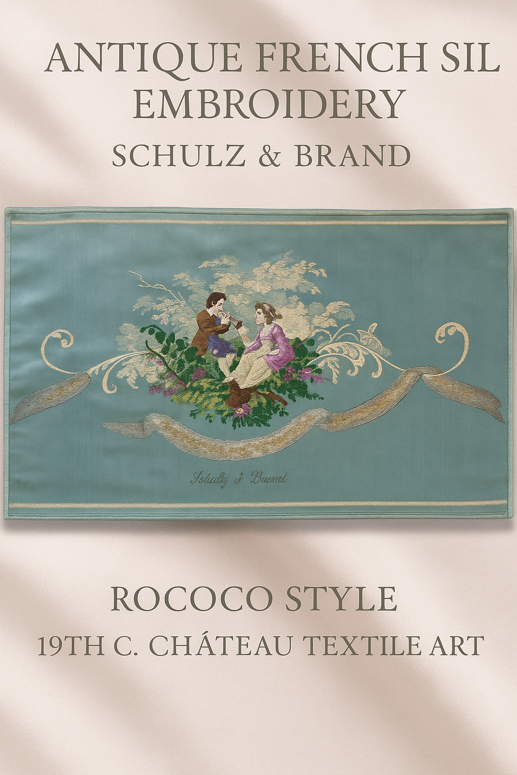 Antique French Silk Embroidery – Schulz & Brand – Rococo Style – 19th c. Château Textile Art