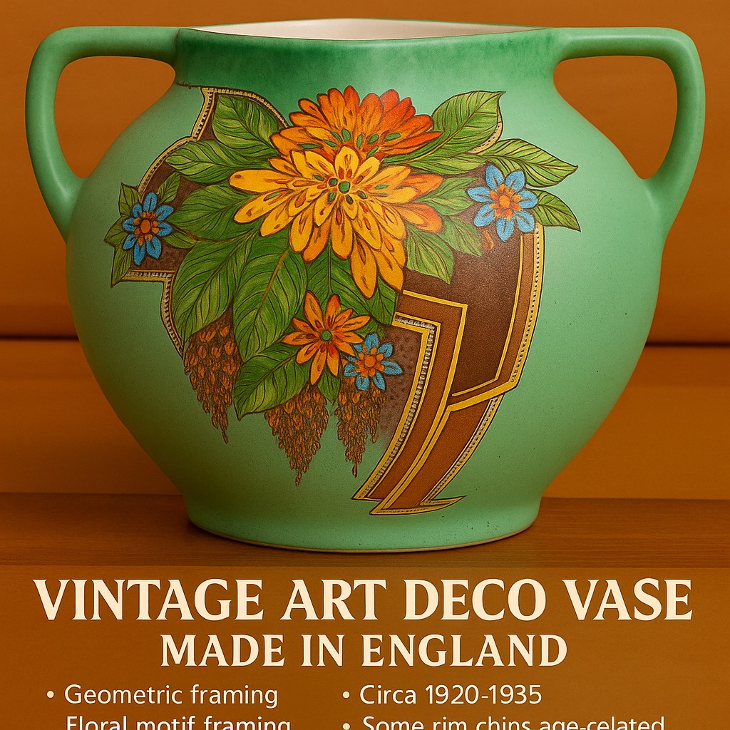 Vintage Art Deco Vase – Made in England – Floral Design – ca. 1920–1935