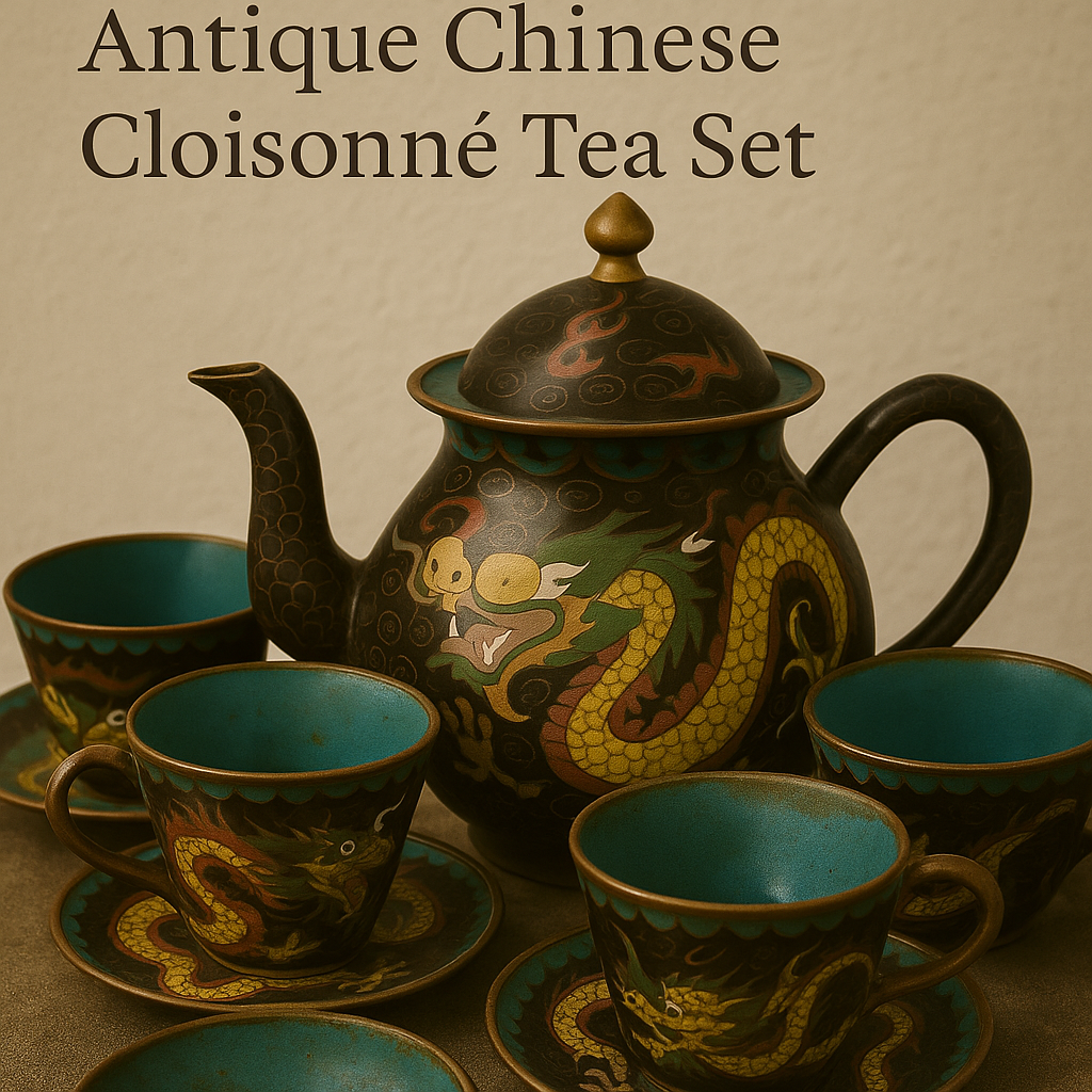 Antique Chinese Cloisonné Dragon Tea Set – Qing/Republic Era