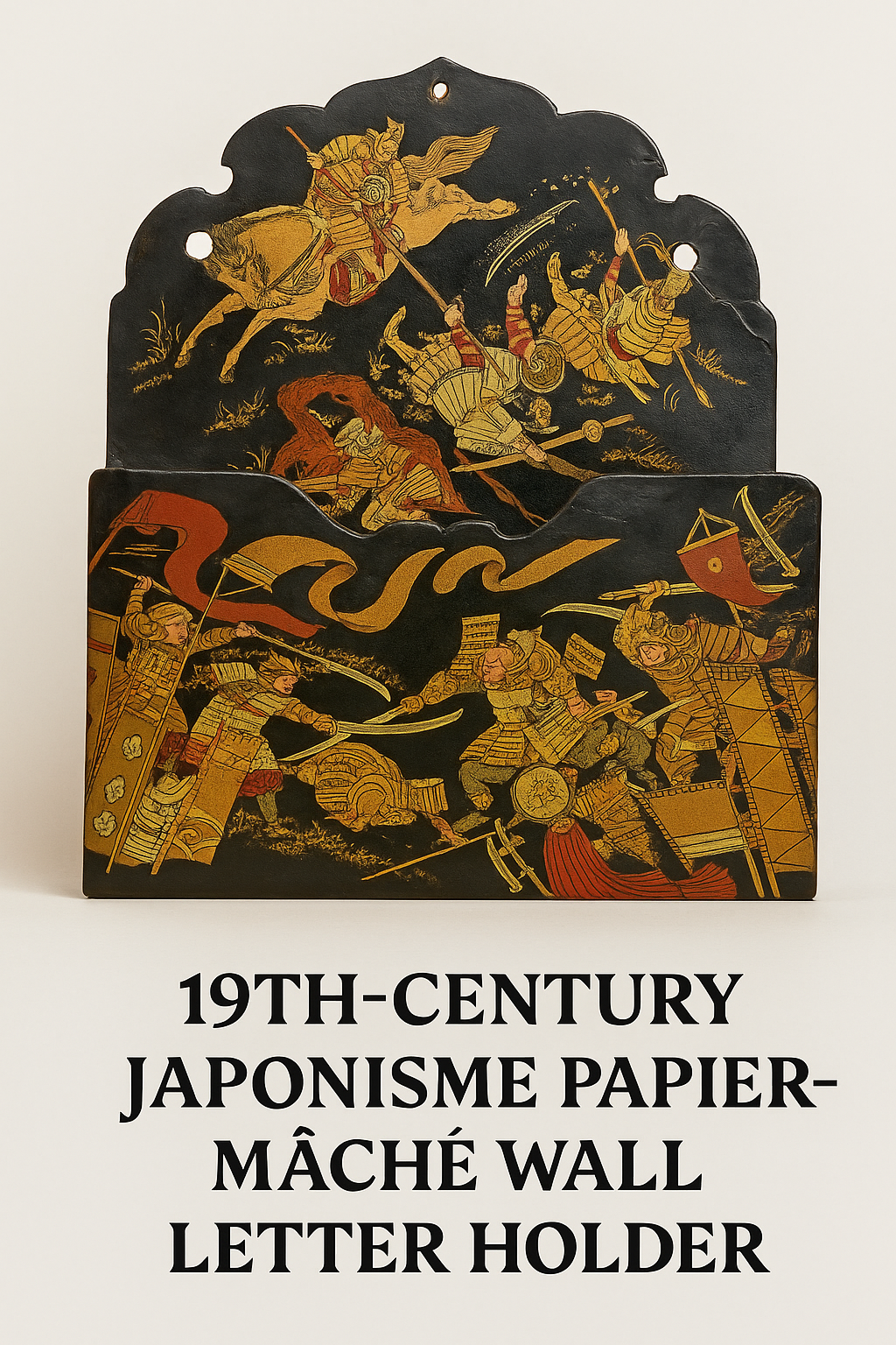 Antique Japonisme Samurai Letter Holder – Lacquered Papier-Mâché – c. 1870–1890