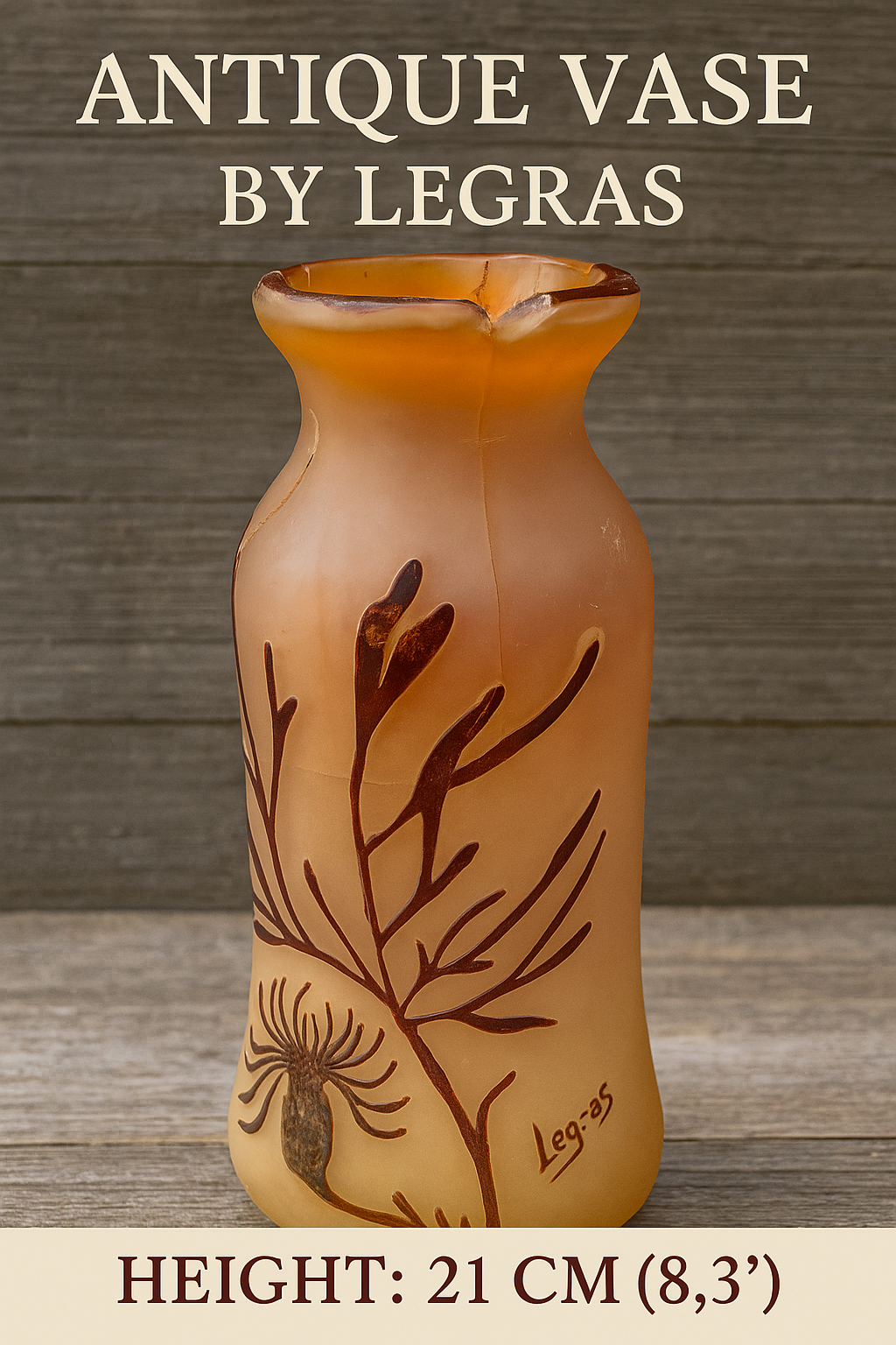 Antique Legras Cameo Glass Vase – Art Nouveau – France ca. 1890–1910