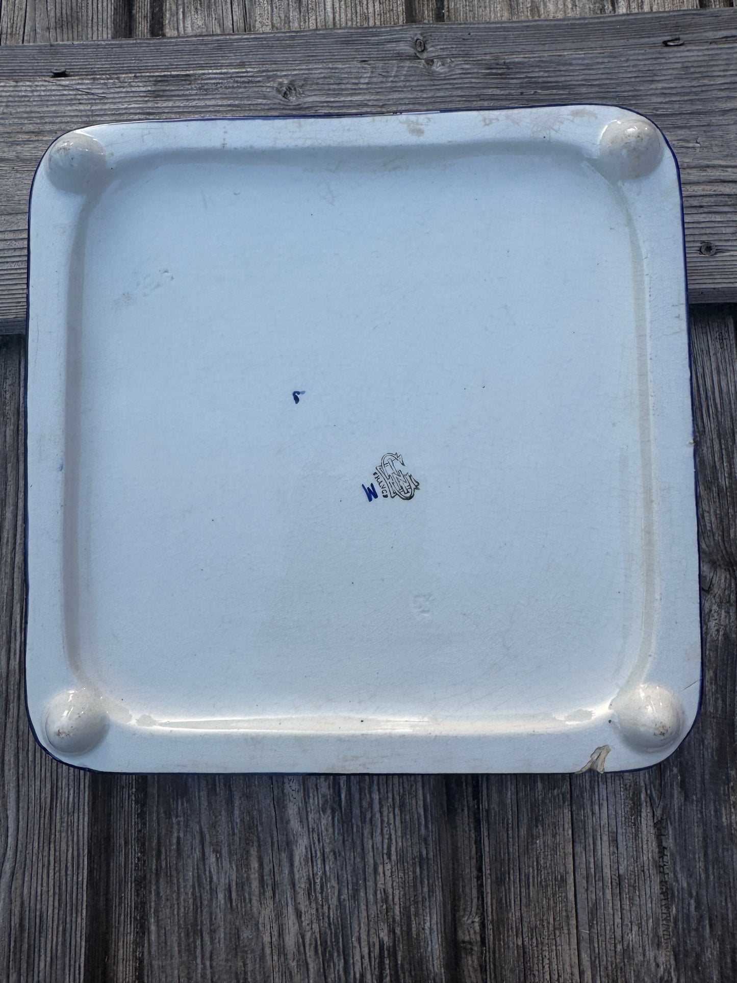 French Vintage Faience Trivet - Hand-Painted Square Ceramic Hot Plate 25.5 cm