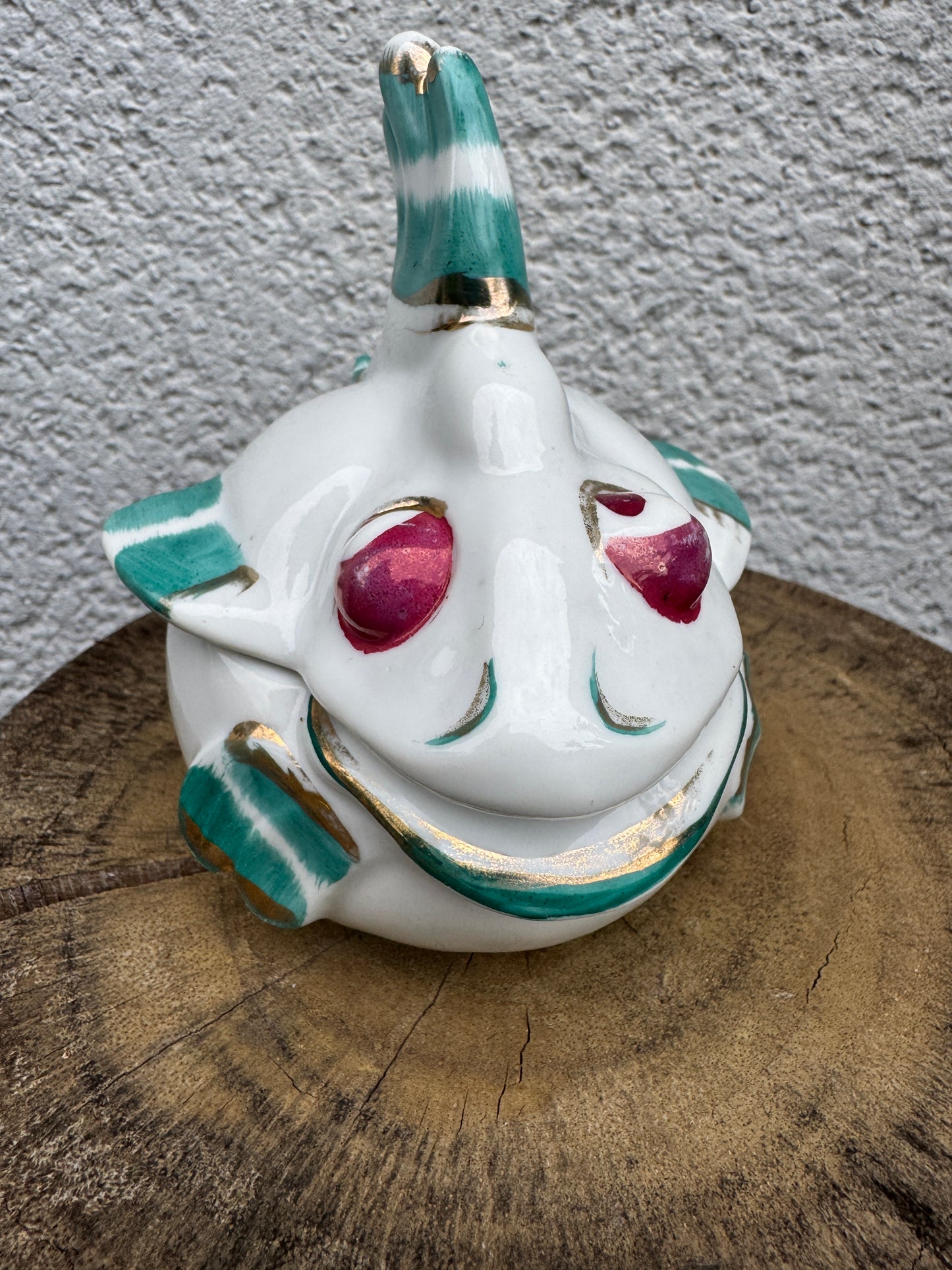 Rare French Mid-Century Fish-Shaped Pot β Hand-Painted Whimsical Ceramic Jar with Lid β 1950s Barbotine β 14 cm