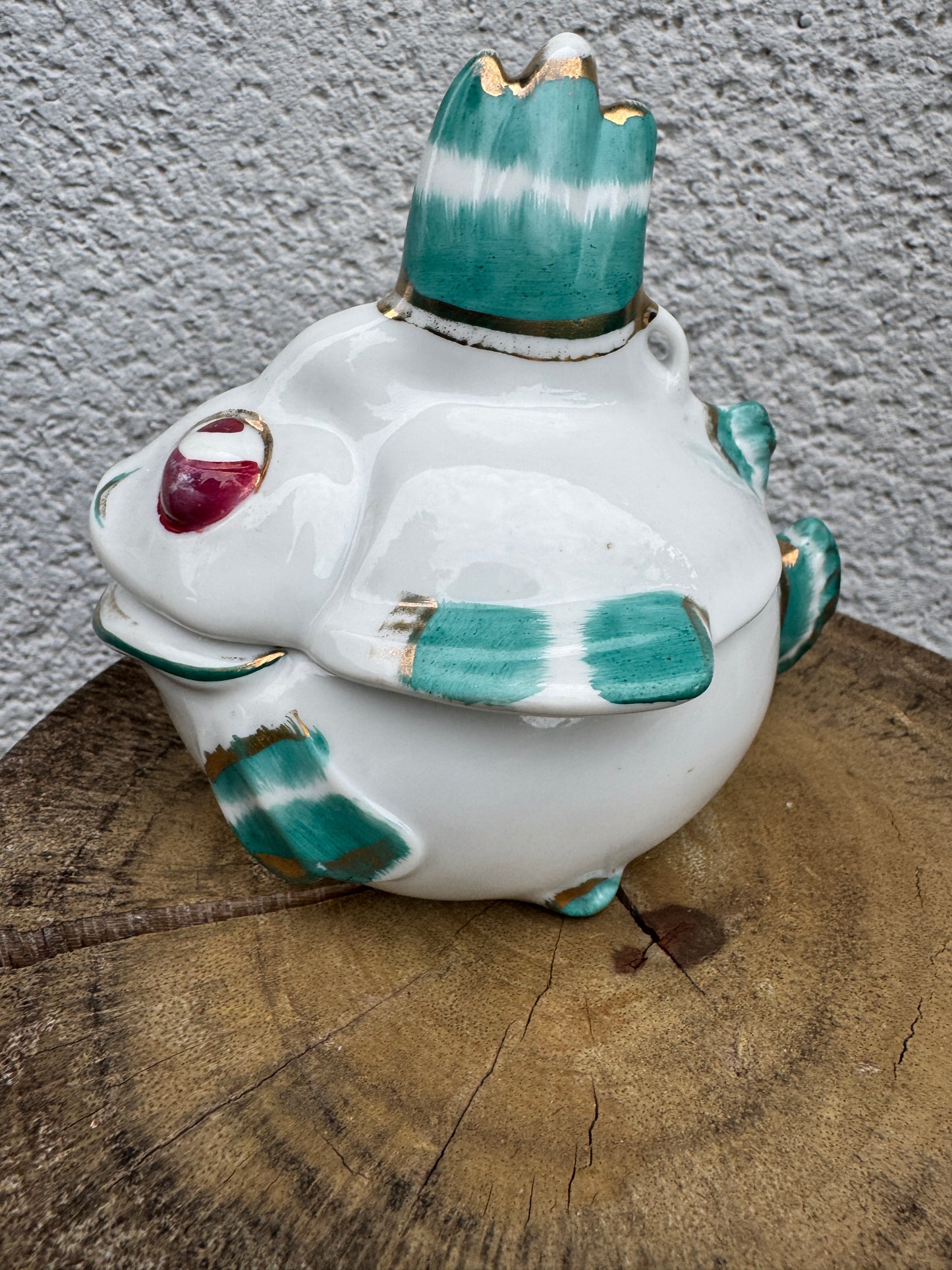 Rare French Mid-Century Fish-Shaped Pot β Hand-Painted Whimsical Ceramic Jar with Lid β 1950s Barbotine β 14 cm