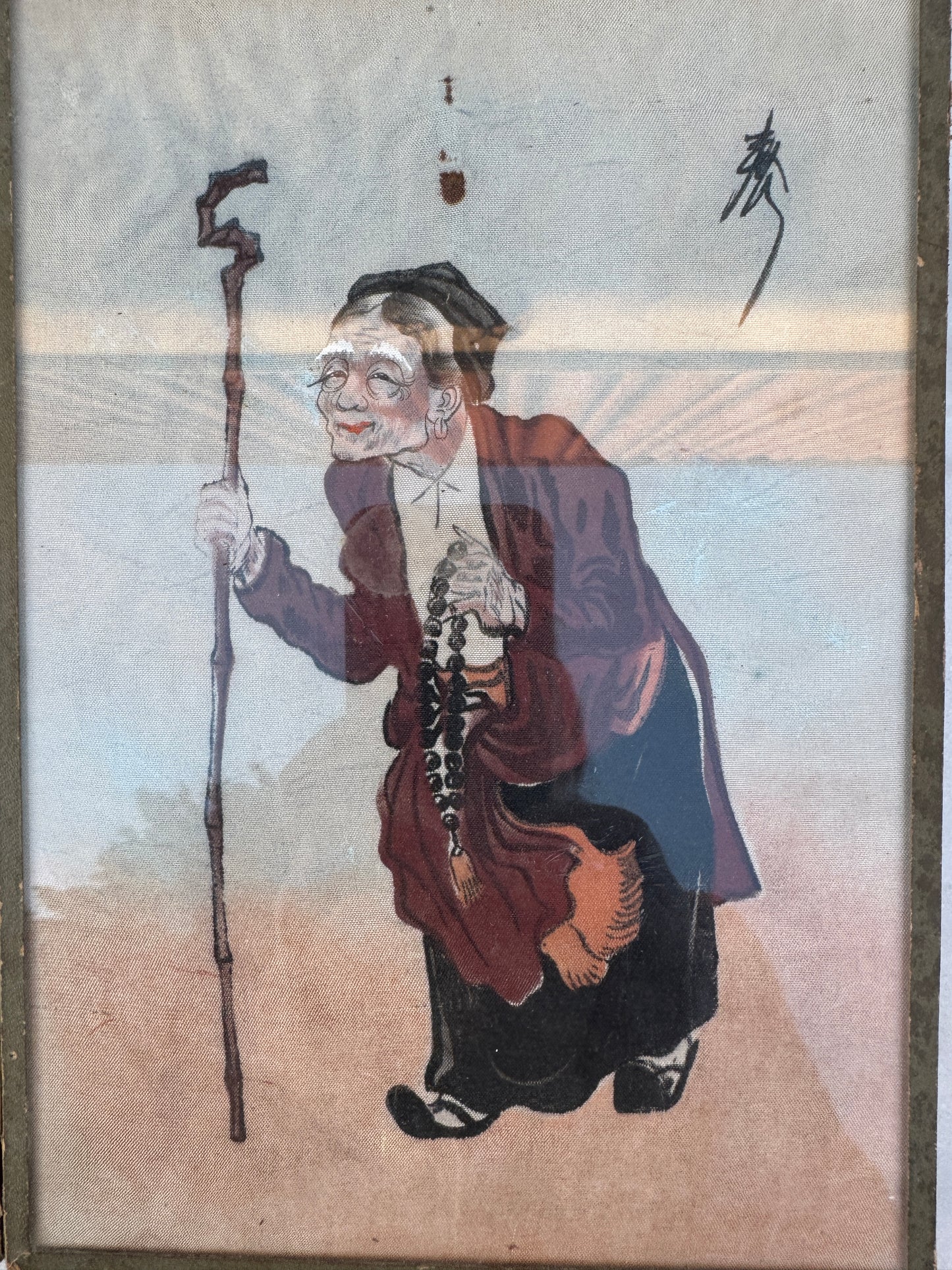 Pair of Antique Chinese Paintings on Fabric – Elderly Scholars