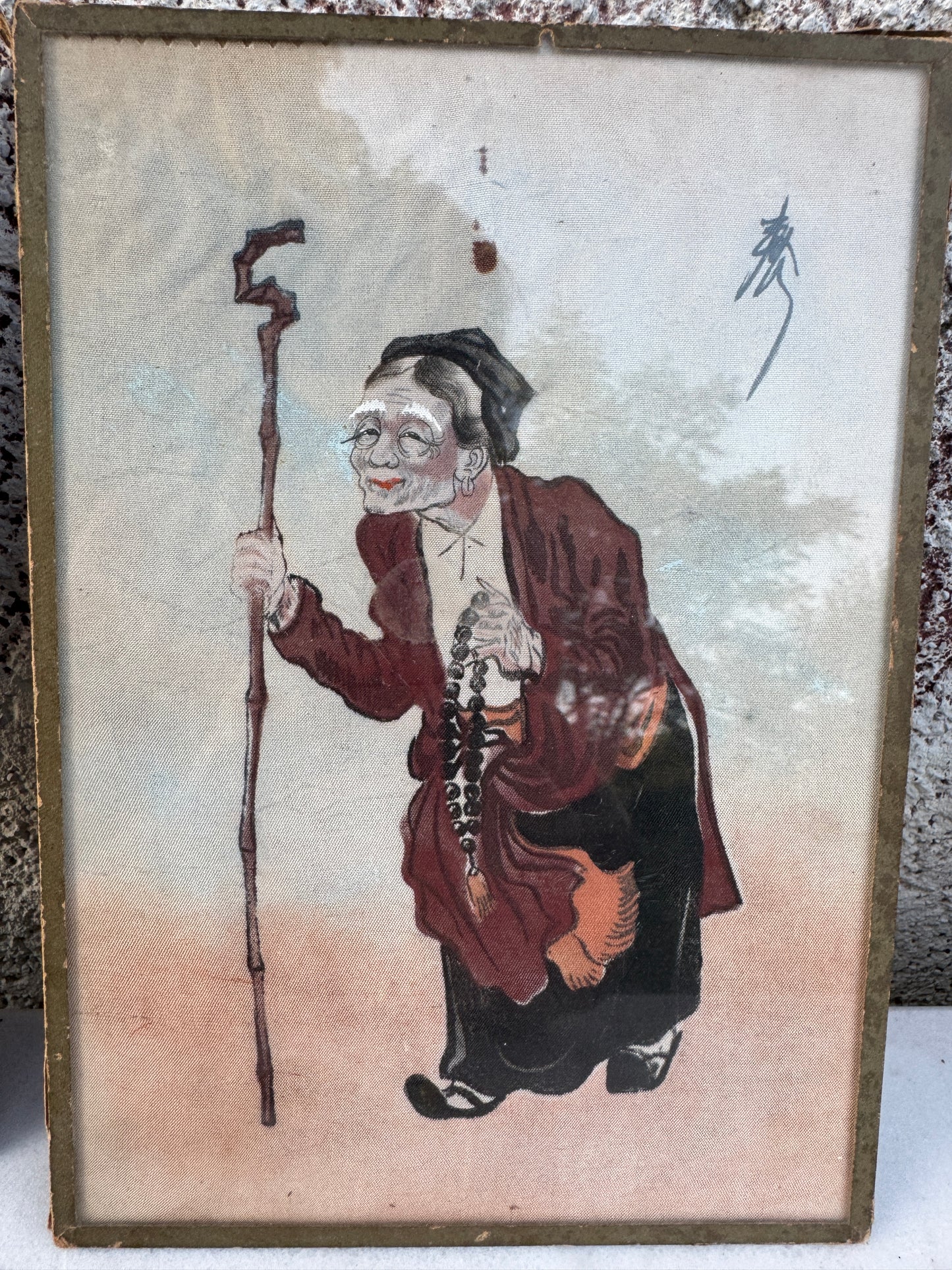 Pair of Antique Chinese Paintings on Fabric – Elderly Scholars