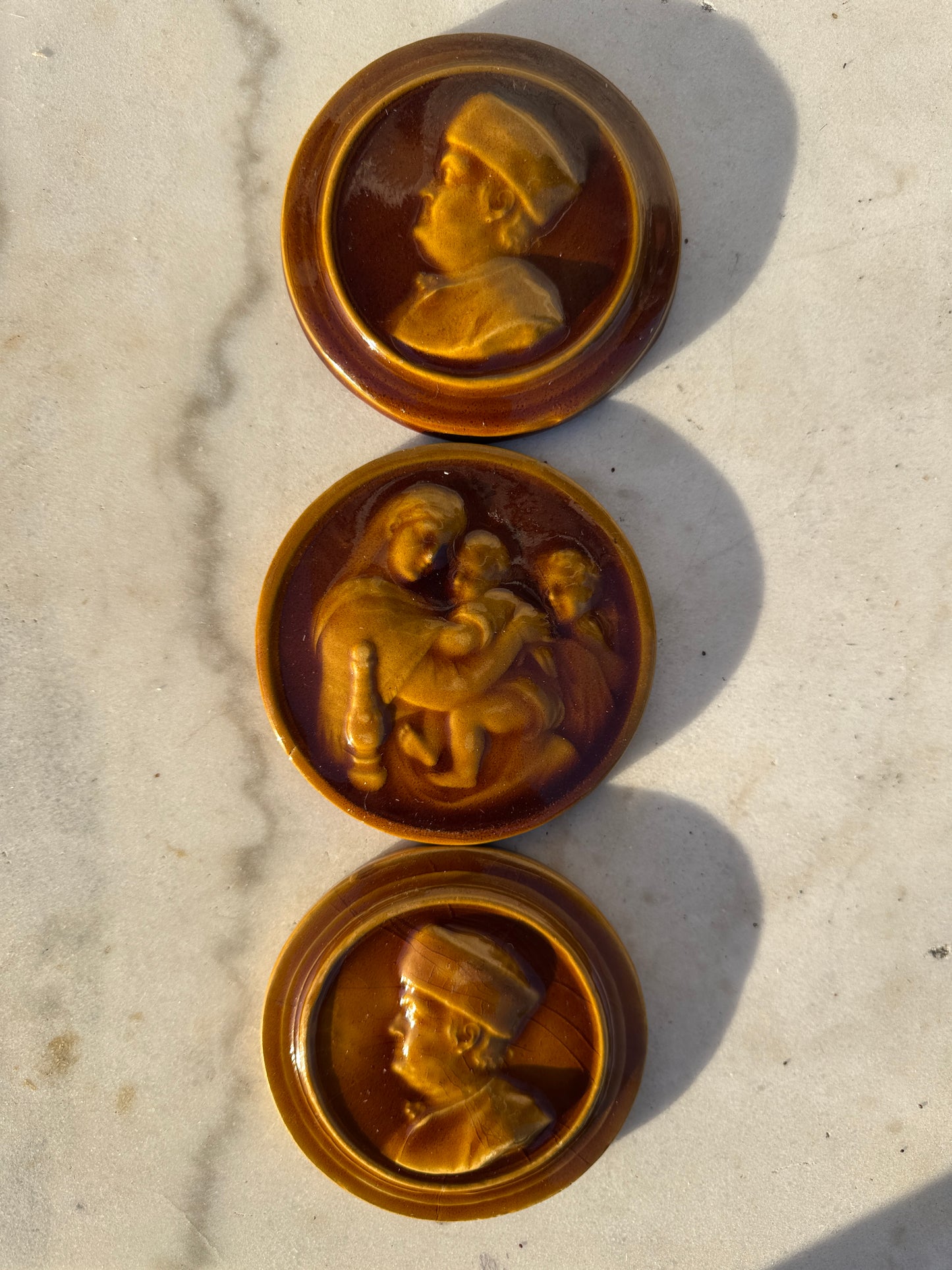 Antique Glazed Terracotta Medallions – Set of 3