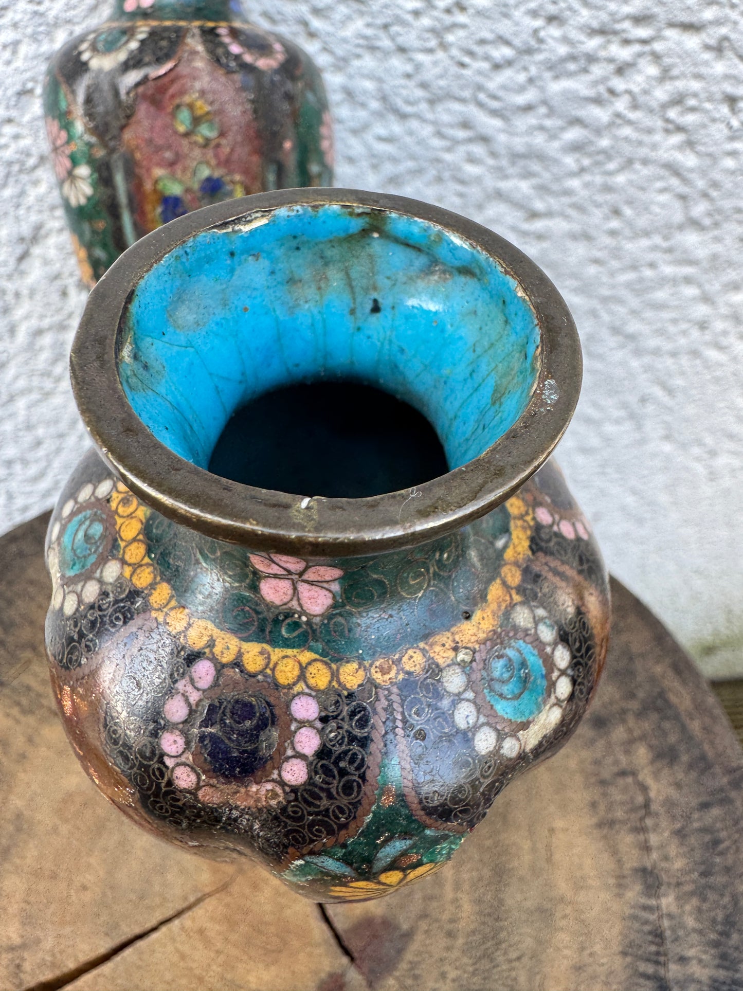 Antique Japanese Cloisonné Vases – Meiji Period – Butterfly & Floral Design – 12 cm – Pair