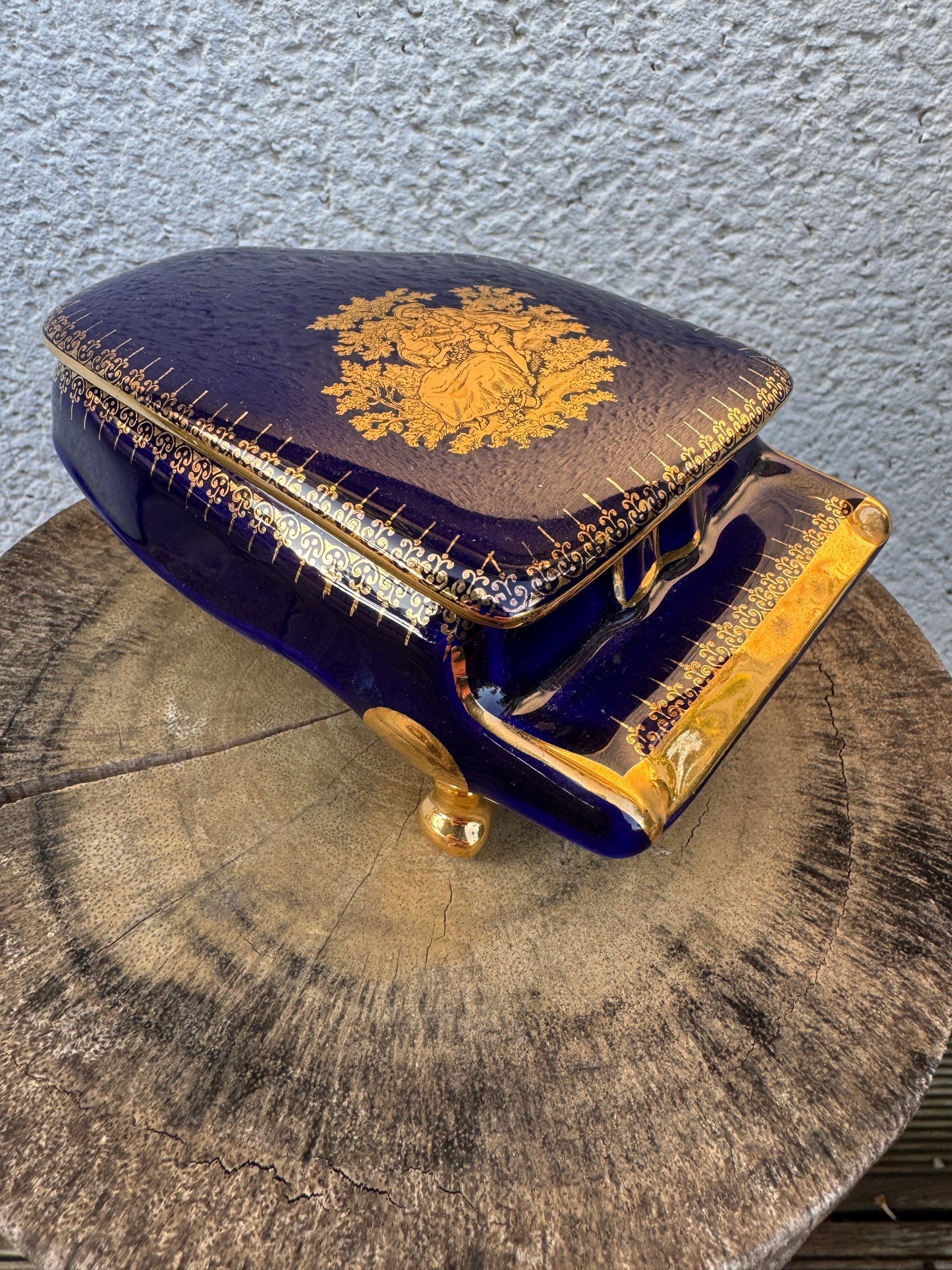 Limoges Porcelain Trinket Box – Piano Shape – Cobalt Blue & Gold