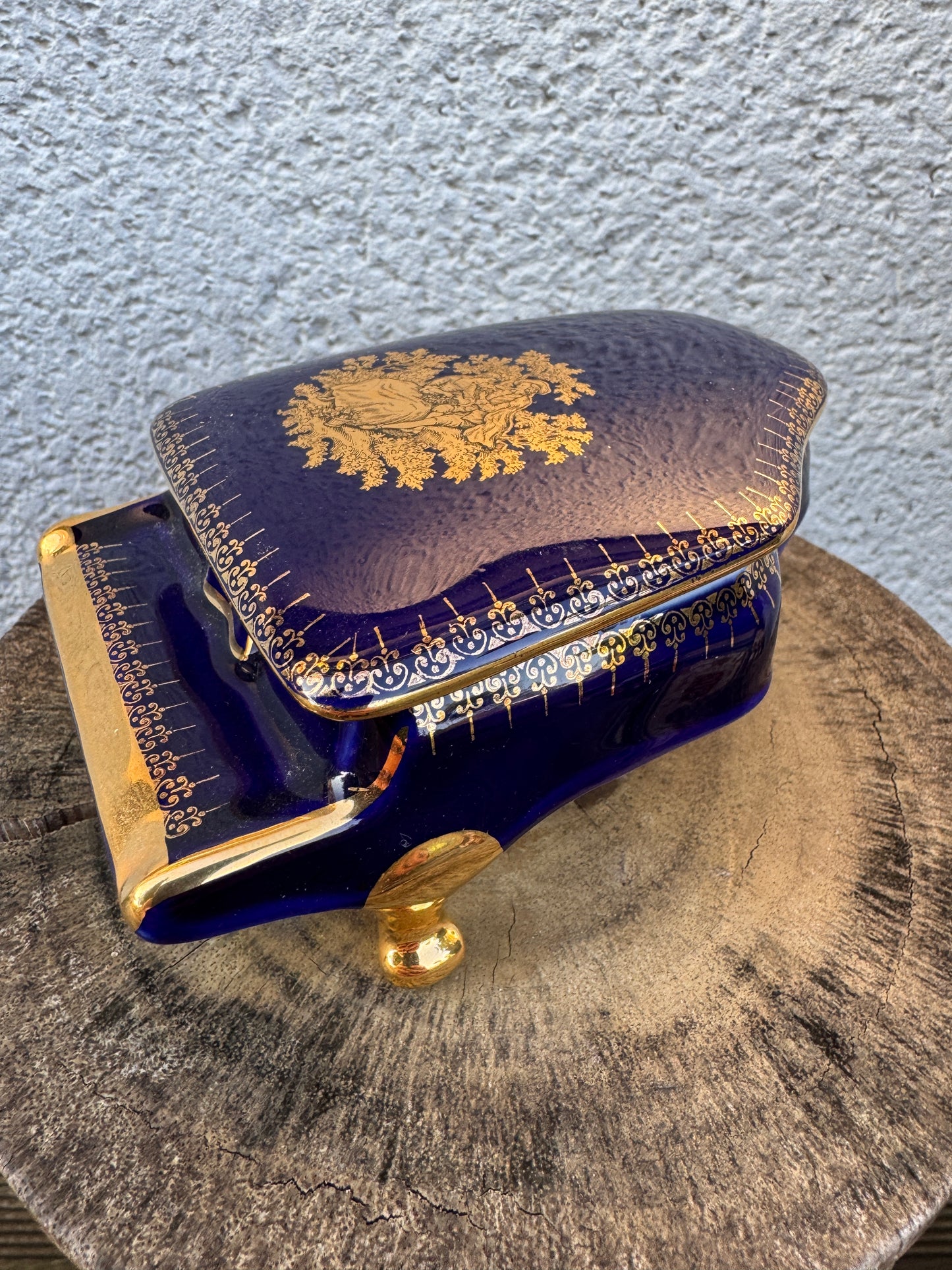 Limoges Porcelain Trinket Box – Piano Shape – Cobalt Blue & Gold