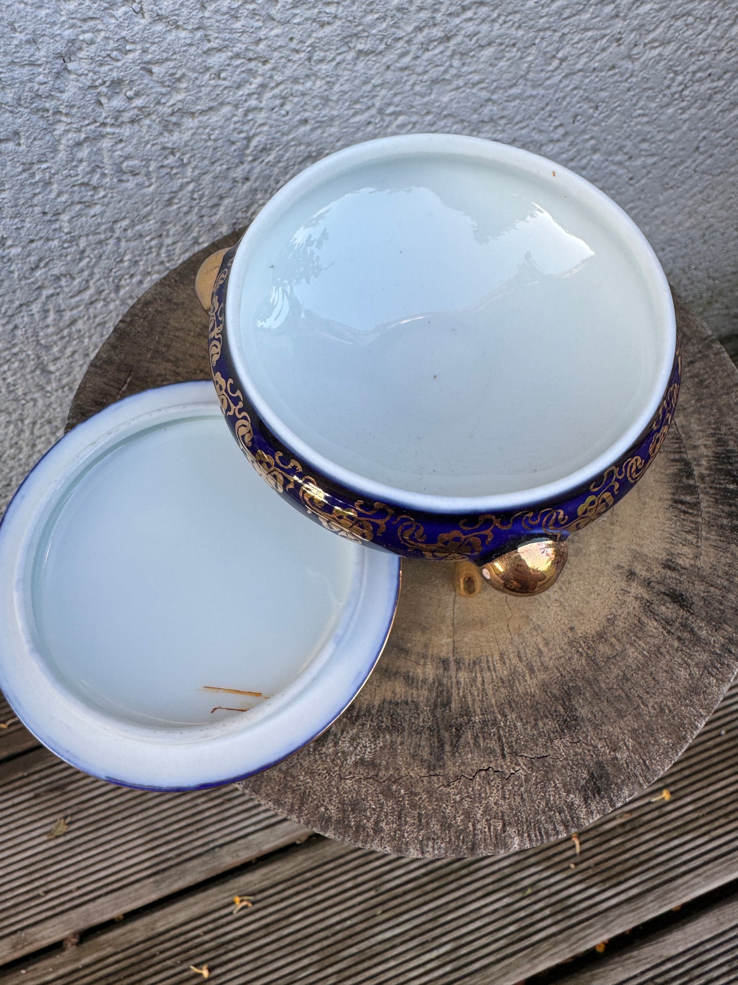 Vintage Limoges Trinket Box on Legs – Cobalt Blue and Gold – AREOR Paris PV – France