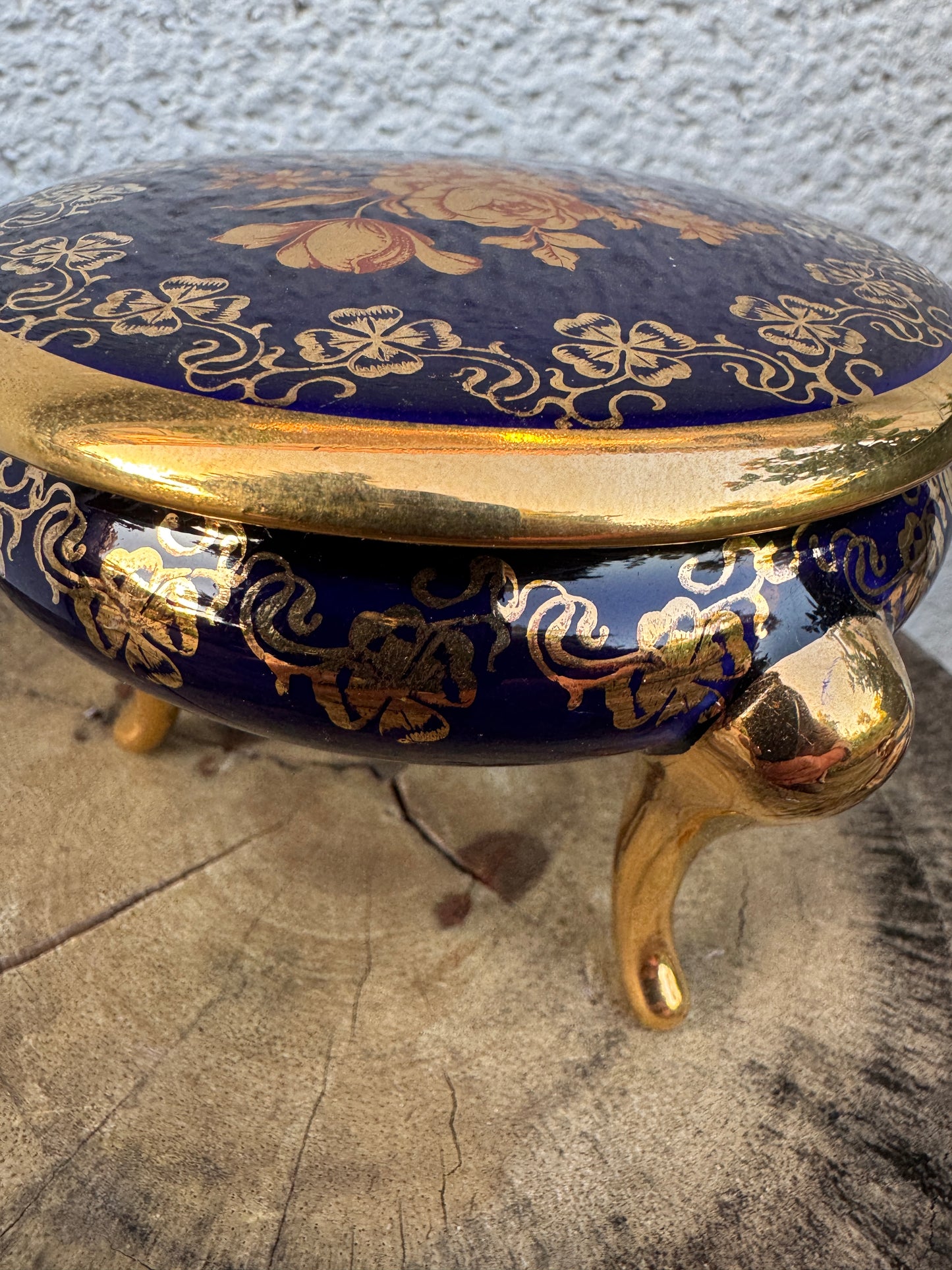 Vintage Limoges Trinket Box on Legs – Cobalt Blue and Gold – AREOR Paris PV – France