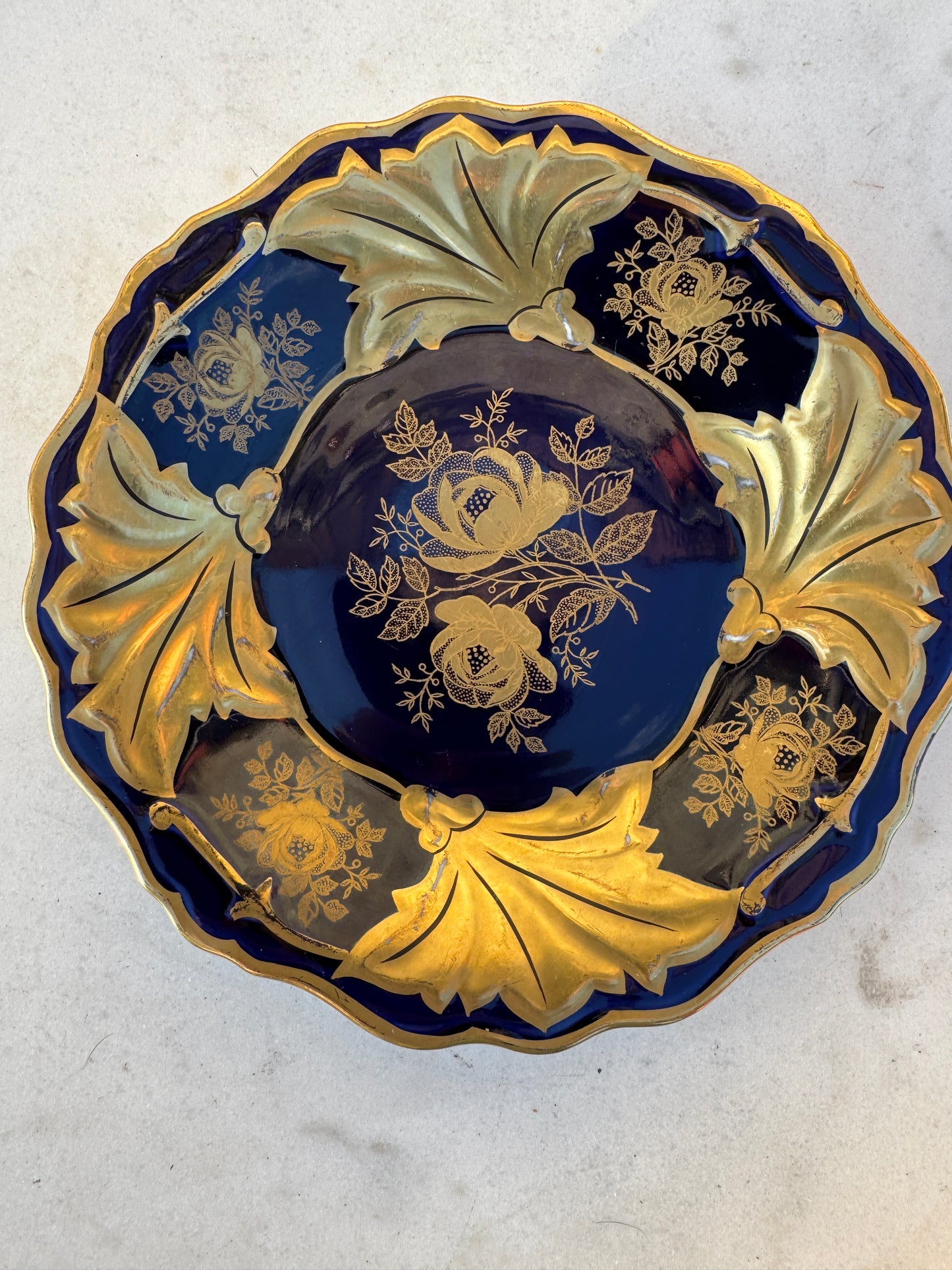 Vintage Weimar Porzellan Plate – Echt Weimar Kobalt – “Jutta” Pattern – Cobalt Blue & Gold – 19 cm