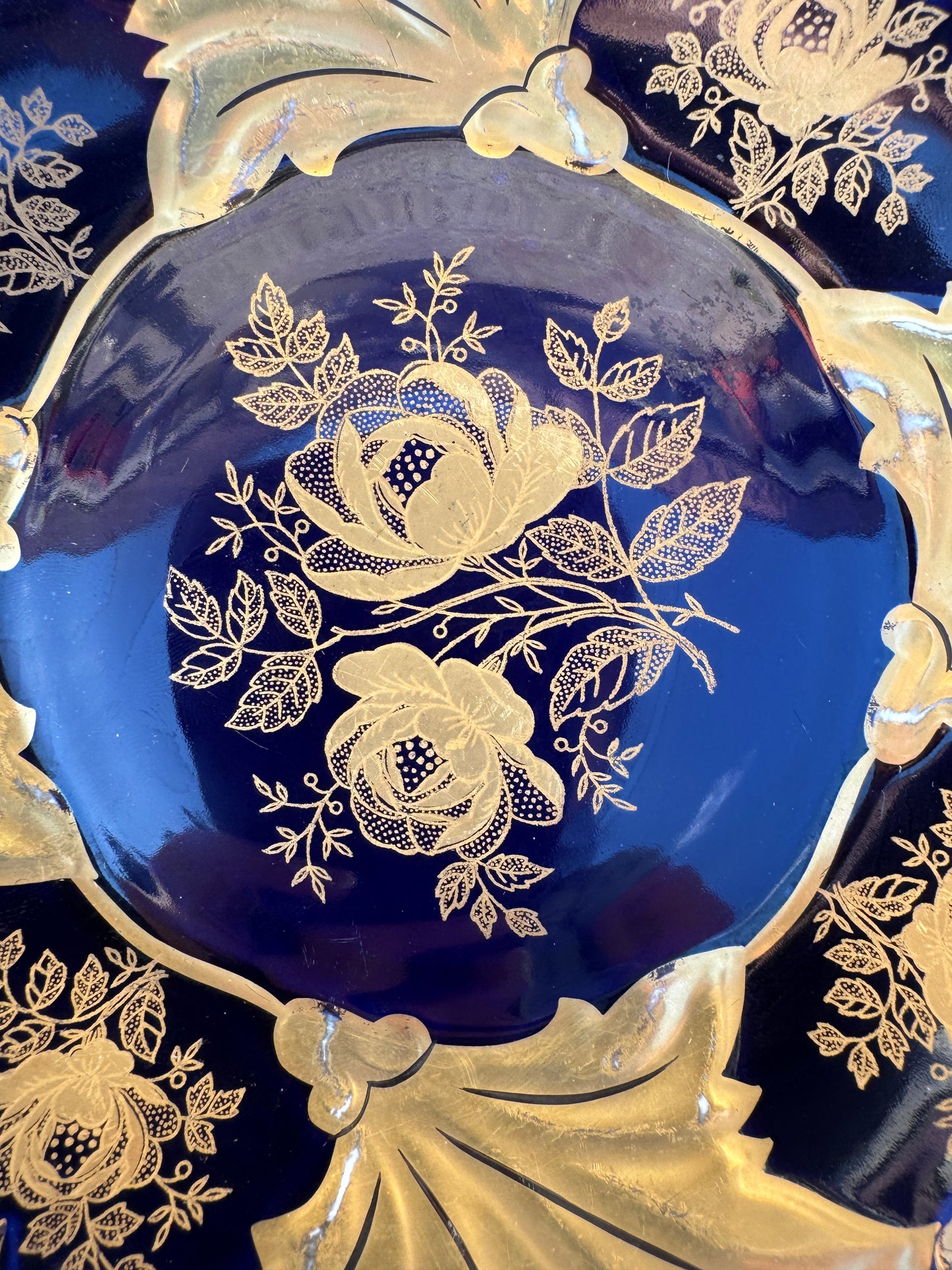 Vintage Weimar Porzellan Plate – Echt Weimar Kobalt – “Jutta” Pattern – Cobalt Blue & Gold – 19 cm