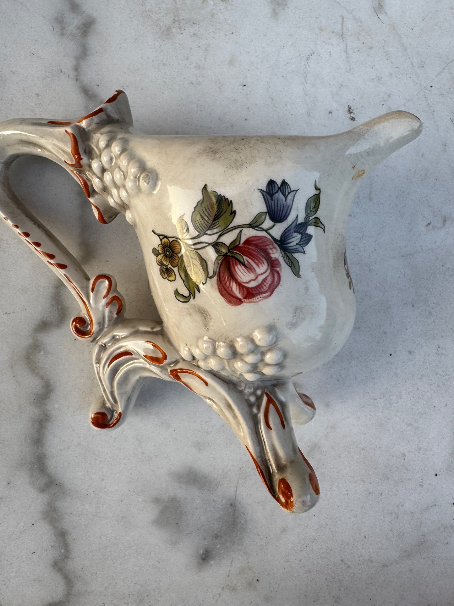 Pair of Vintage Rococo Faience Sauce Boats – Hand-Painted Floral Design – Early 20th Century