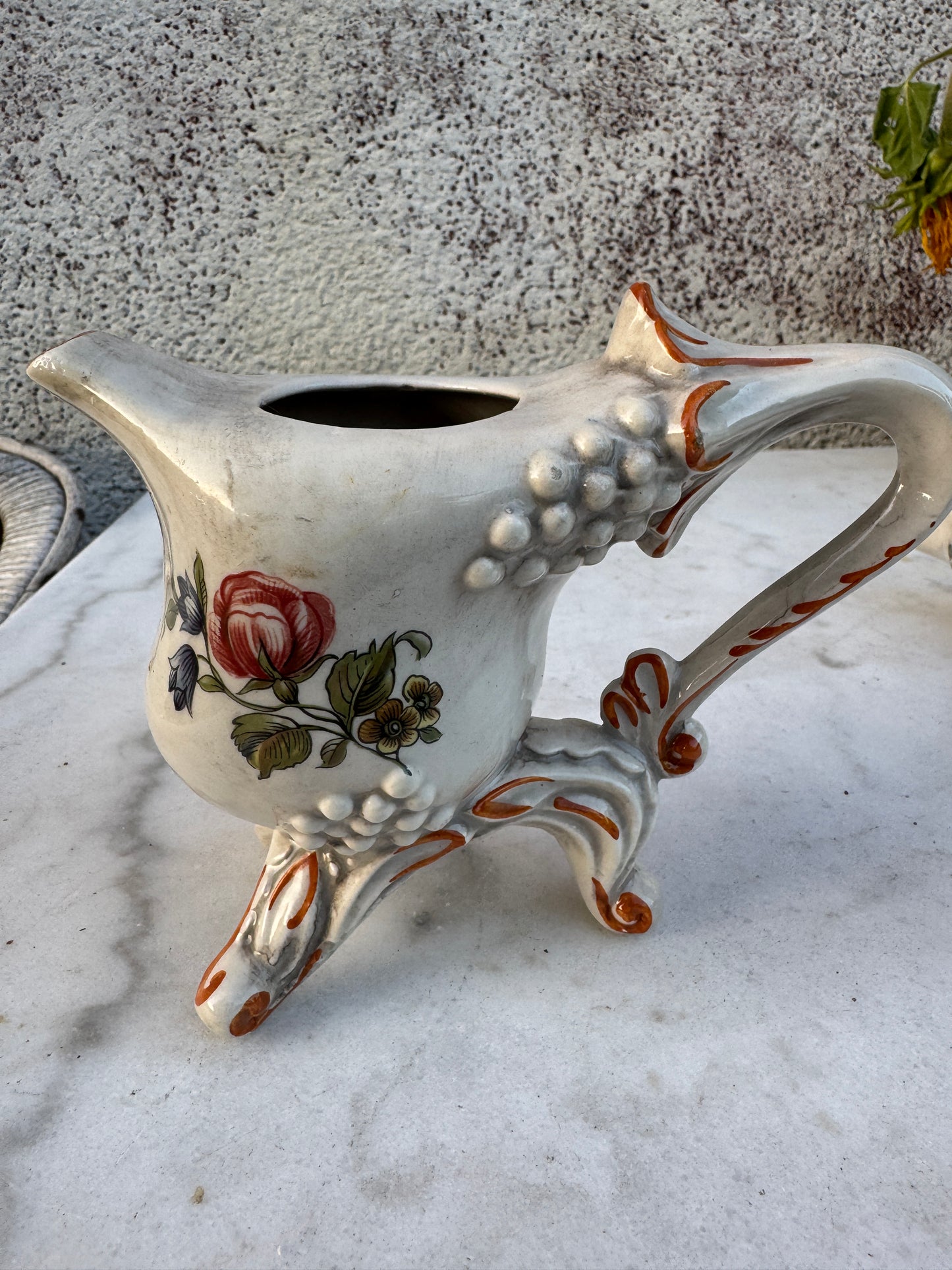 Pair of Vintage Rococo Faience Sauce Boats – Hand-Painted Floral Design – Early 20th Century
