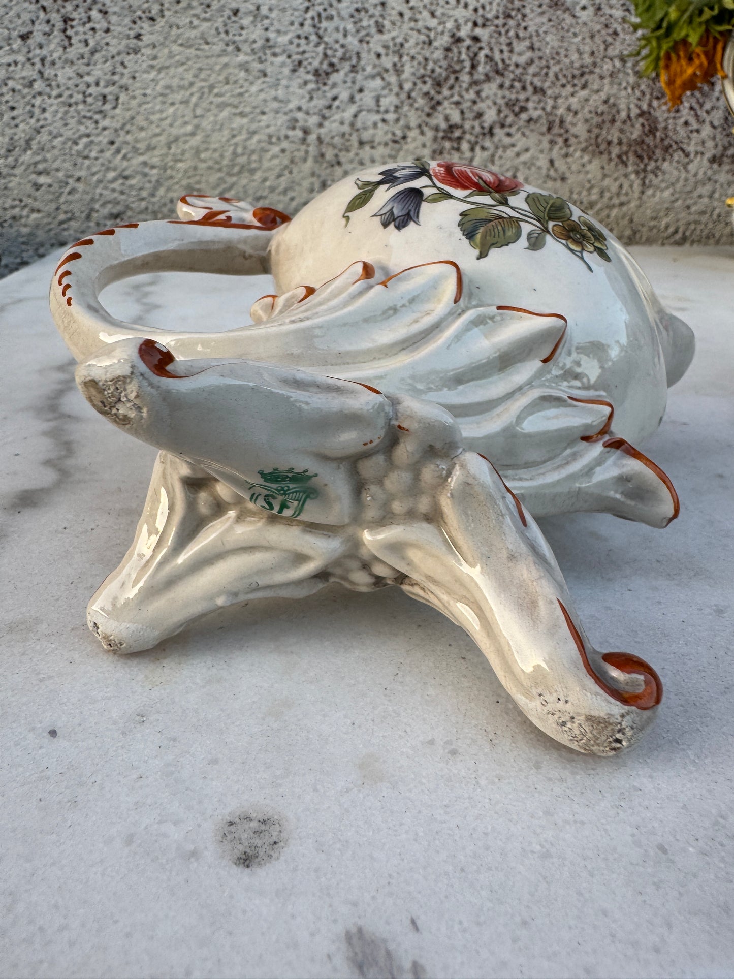 Pair of Vintage Rococo Faience Sauce Boats – Hand-Painted Floral Design – Early 20th Century