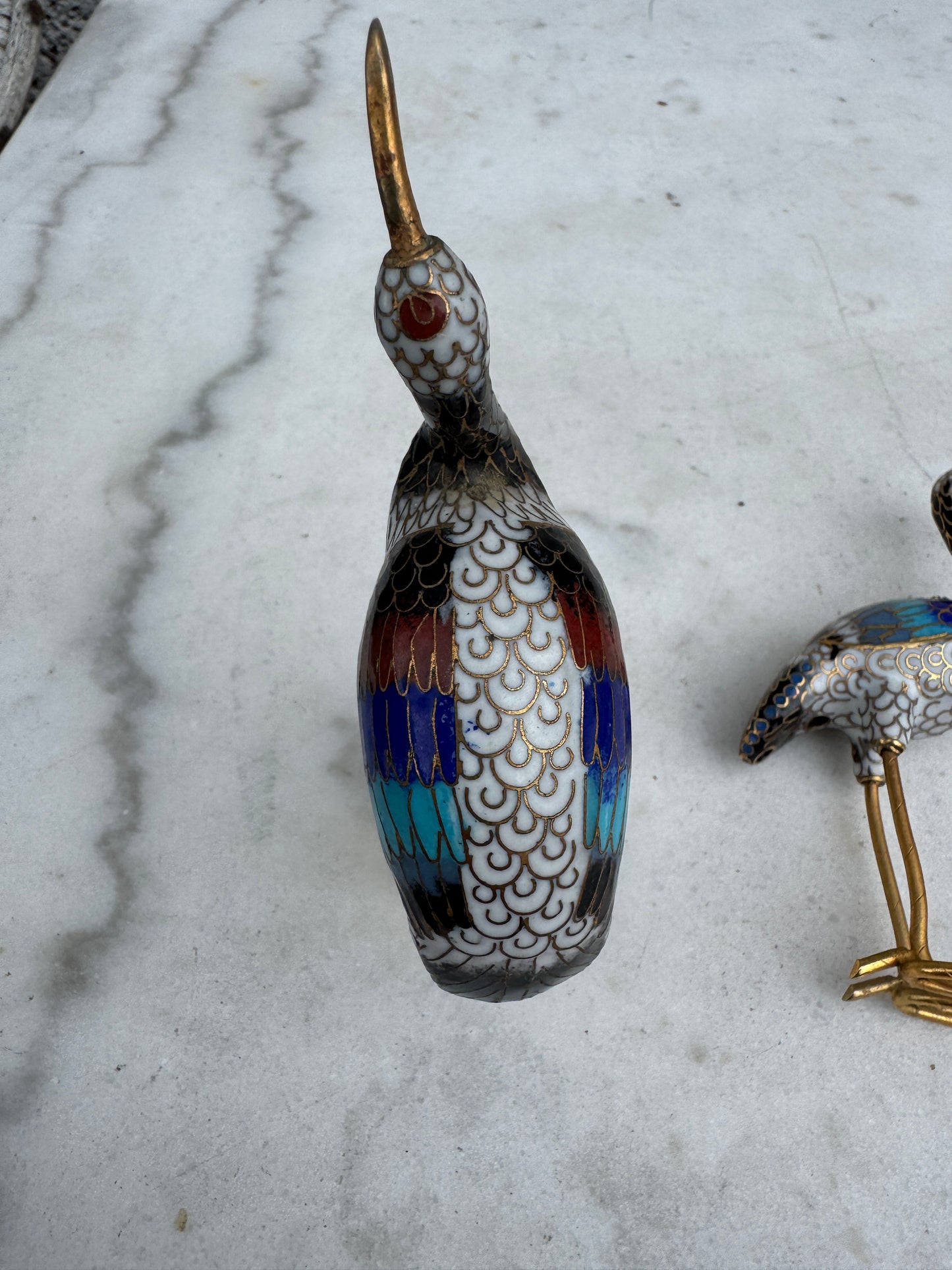 Vintage Chinese Cloisonné Cranes – Enamel Figurine Pair – 1950s–70s
