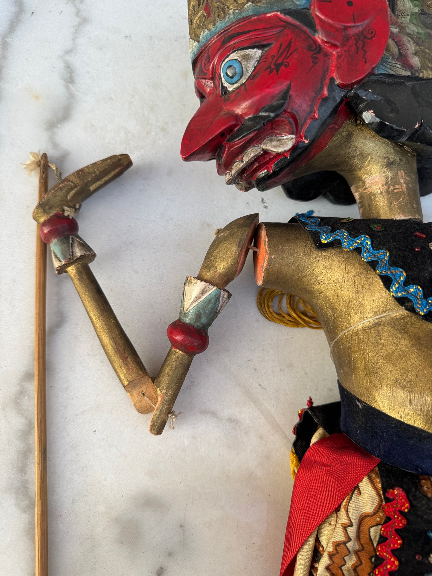 Vintage Indonesian Wayang Golek Puppet – Red Demon Character – 72 cm
