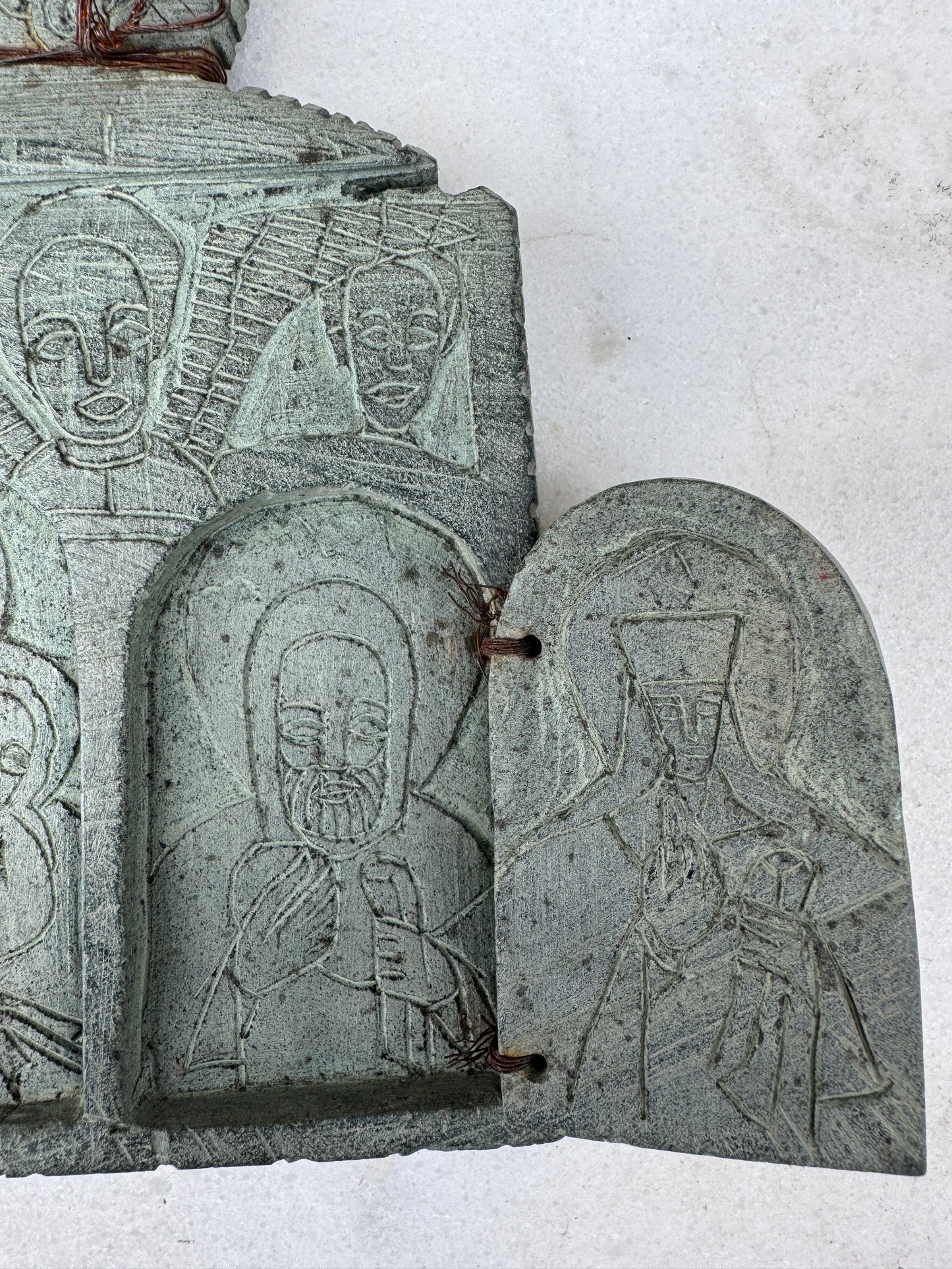 Antique Ethiopian Carved Stone Icon – 5-Panel Orthodox Travelling Relic