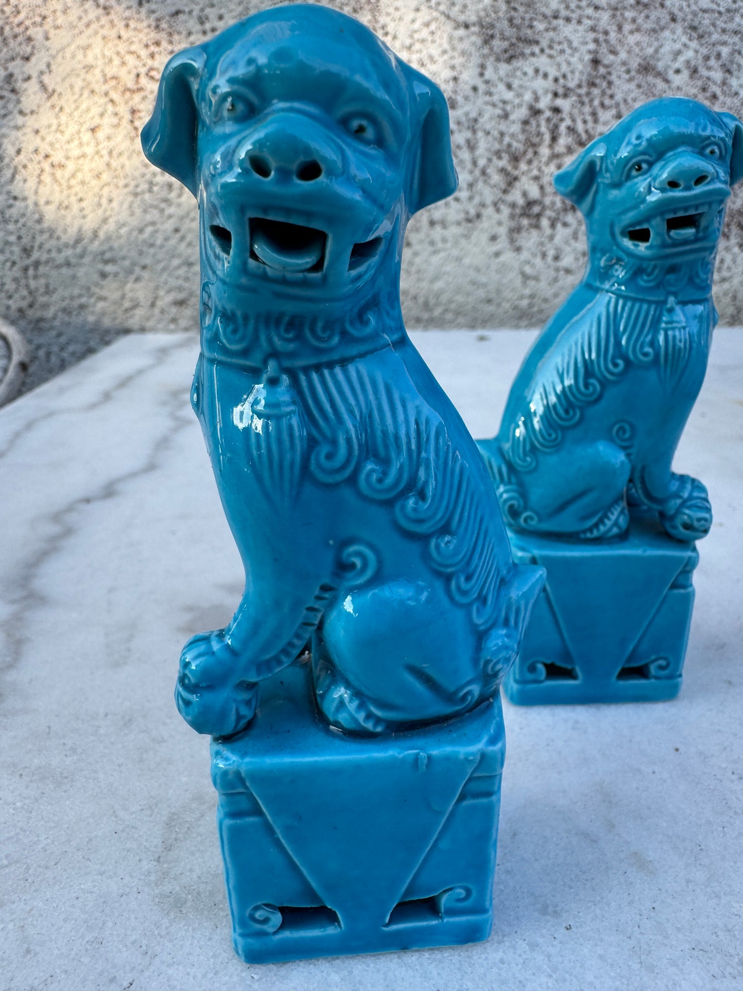 Pair of Vintage Chinese Turquoise Foo Dogs – Guardian Lions, 12 cm Tall