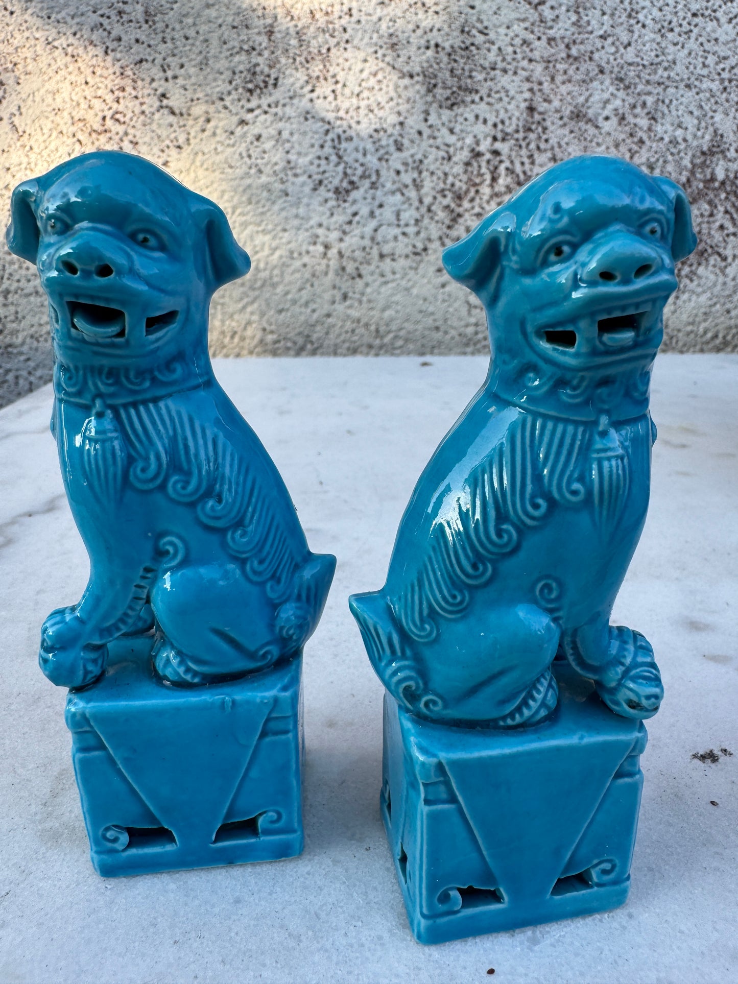 Pair of Vintage Chinese Turquoise Foo Dogs – Guardian Lions, 12 cm Tall