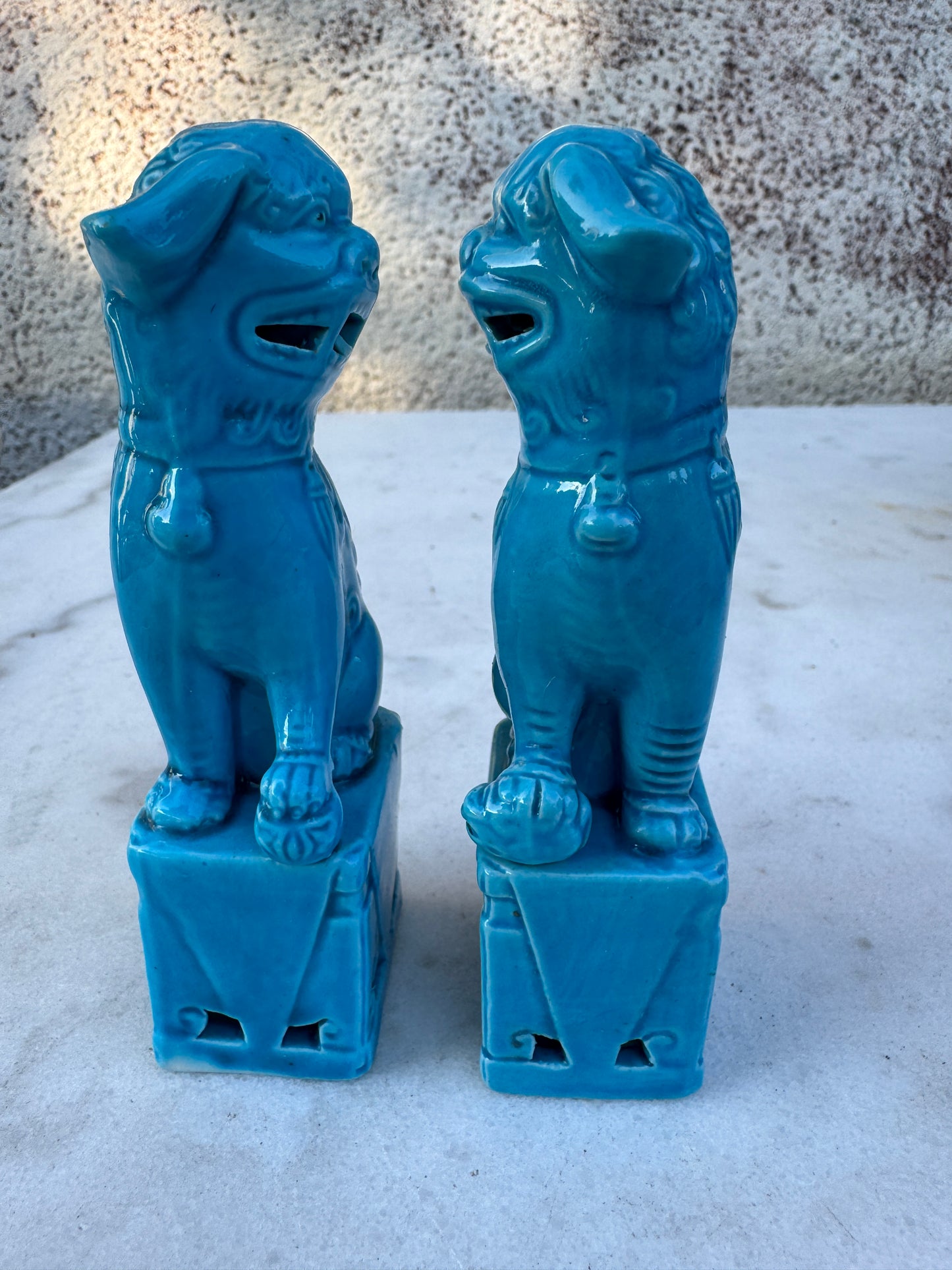 Pair of Vintage Chinese Turquoise Foo Dogs – Guardian Lions, 12 cm Tall