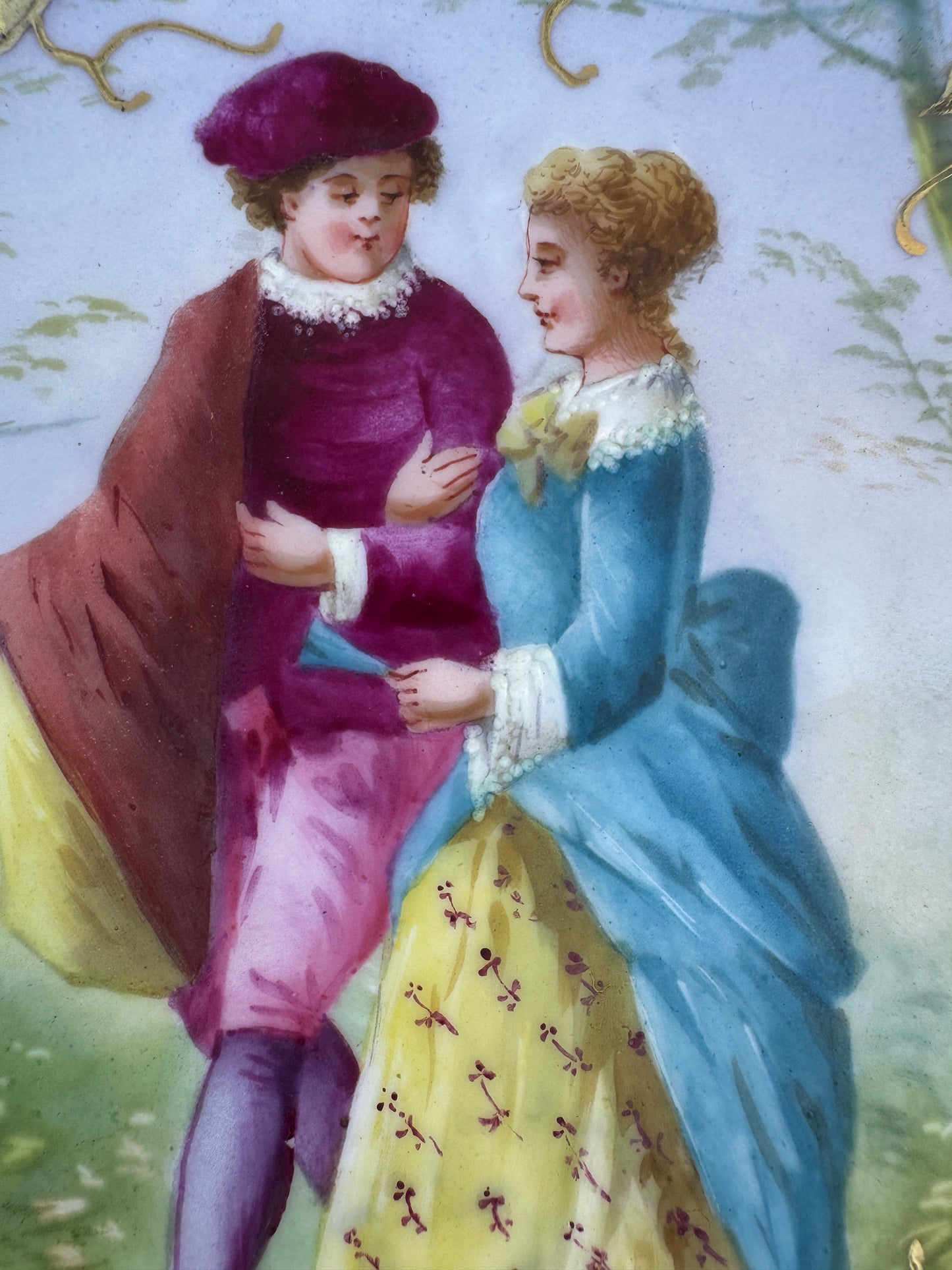Antique Limoges D&C Hand Painted Cobalt Plate – Romantic Scene – Gold Gilt – ca. 1900
