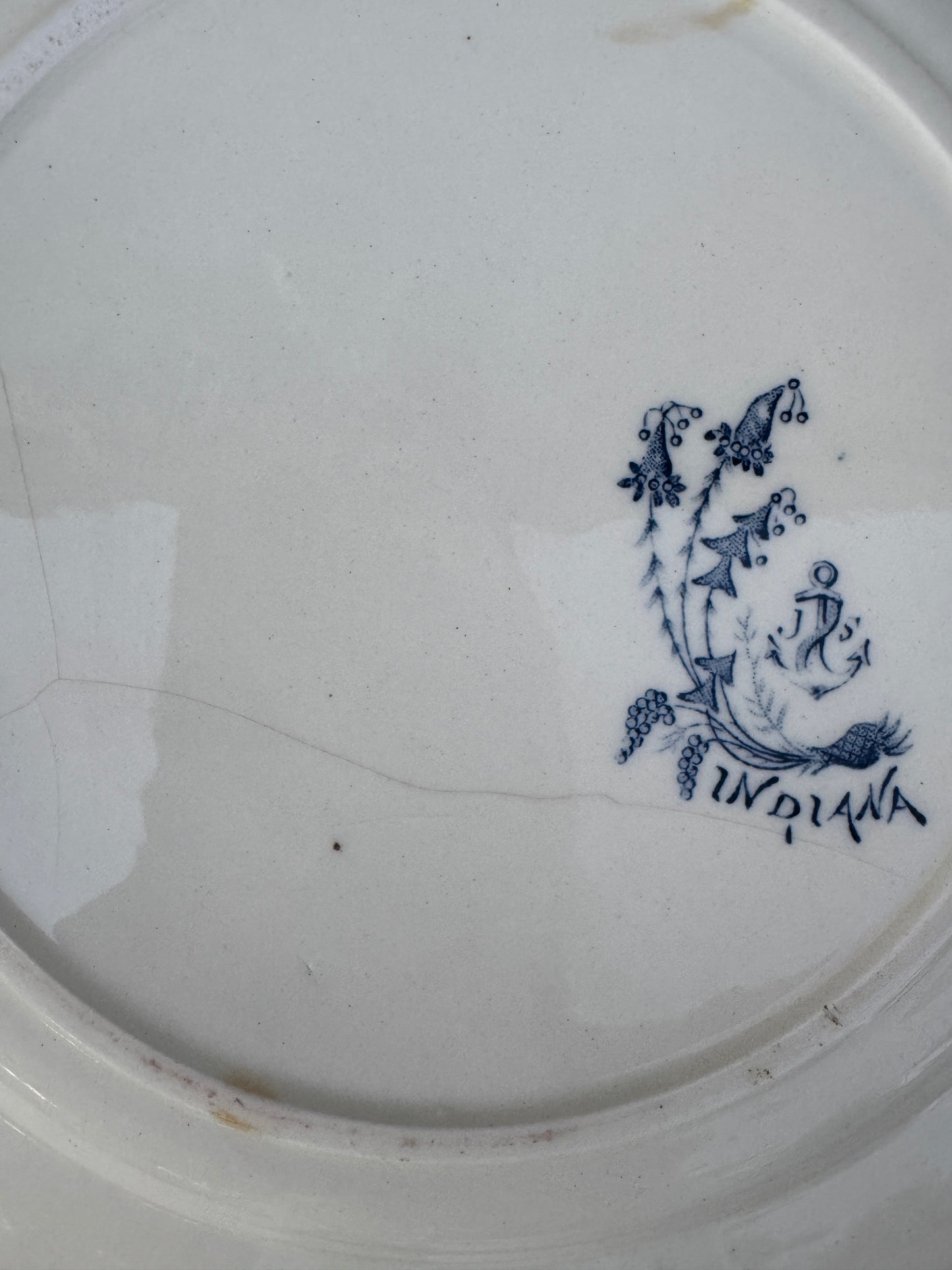 Antique French Terre de Fer Plate – “Indiana” Pattern – Blue & White Transferware – 24 cm – Late 19th Century