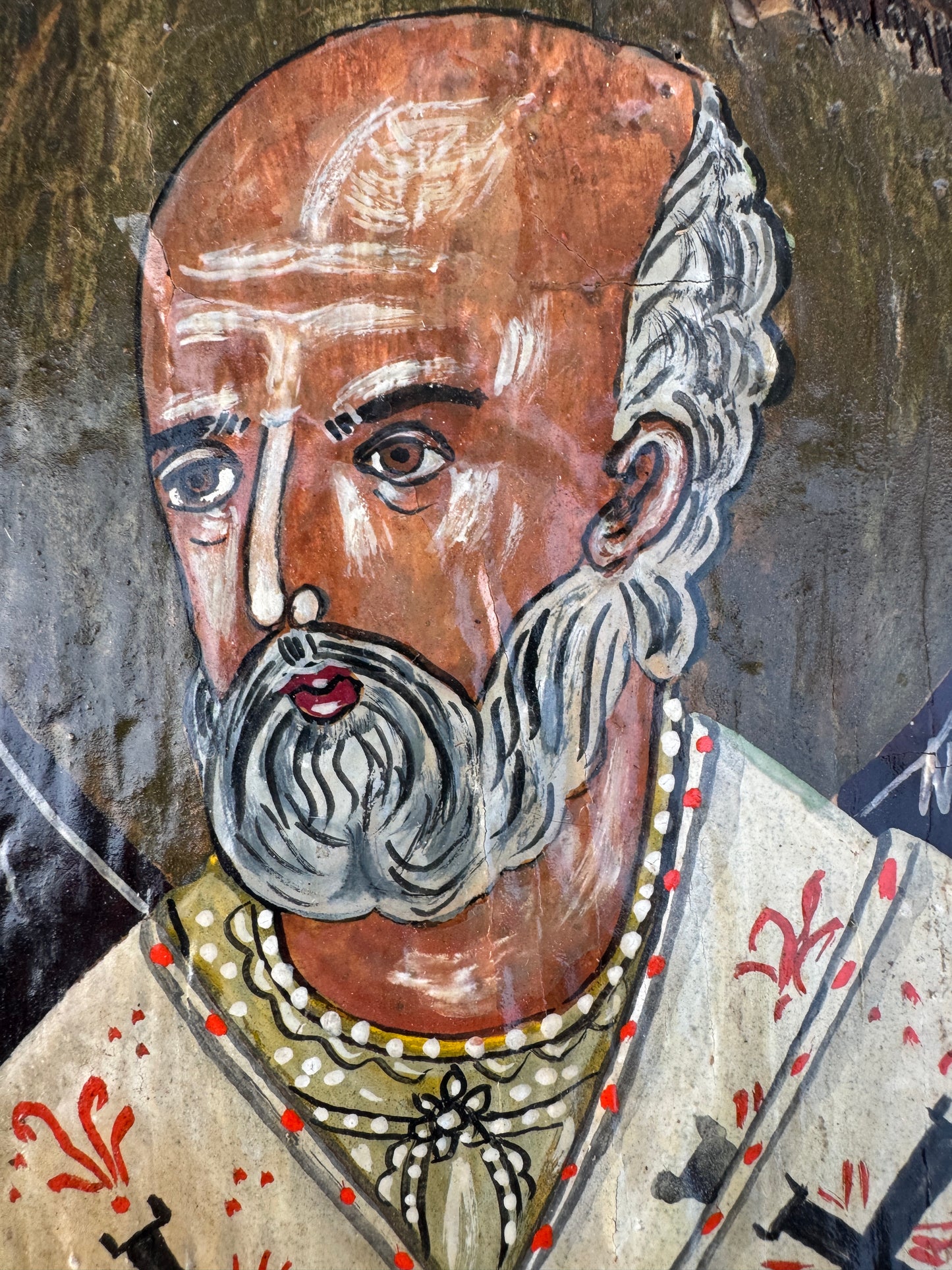 Hand-Painted Orthodox Icon of Saint Nicholas – Tempera on Aged Wood – Byzantine Style – 28×15 cm