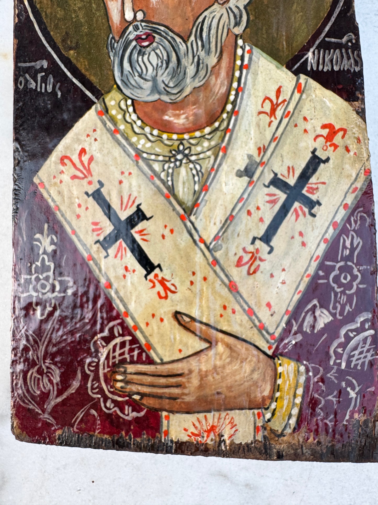Hand-Painted Orthodox Icon of Saint Nicholas – Tempera on Aged Wood – Byzantine Style – 28×15 cm