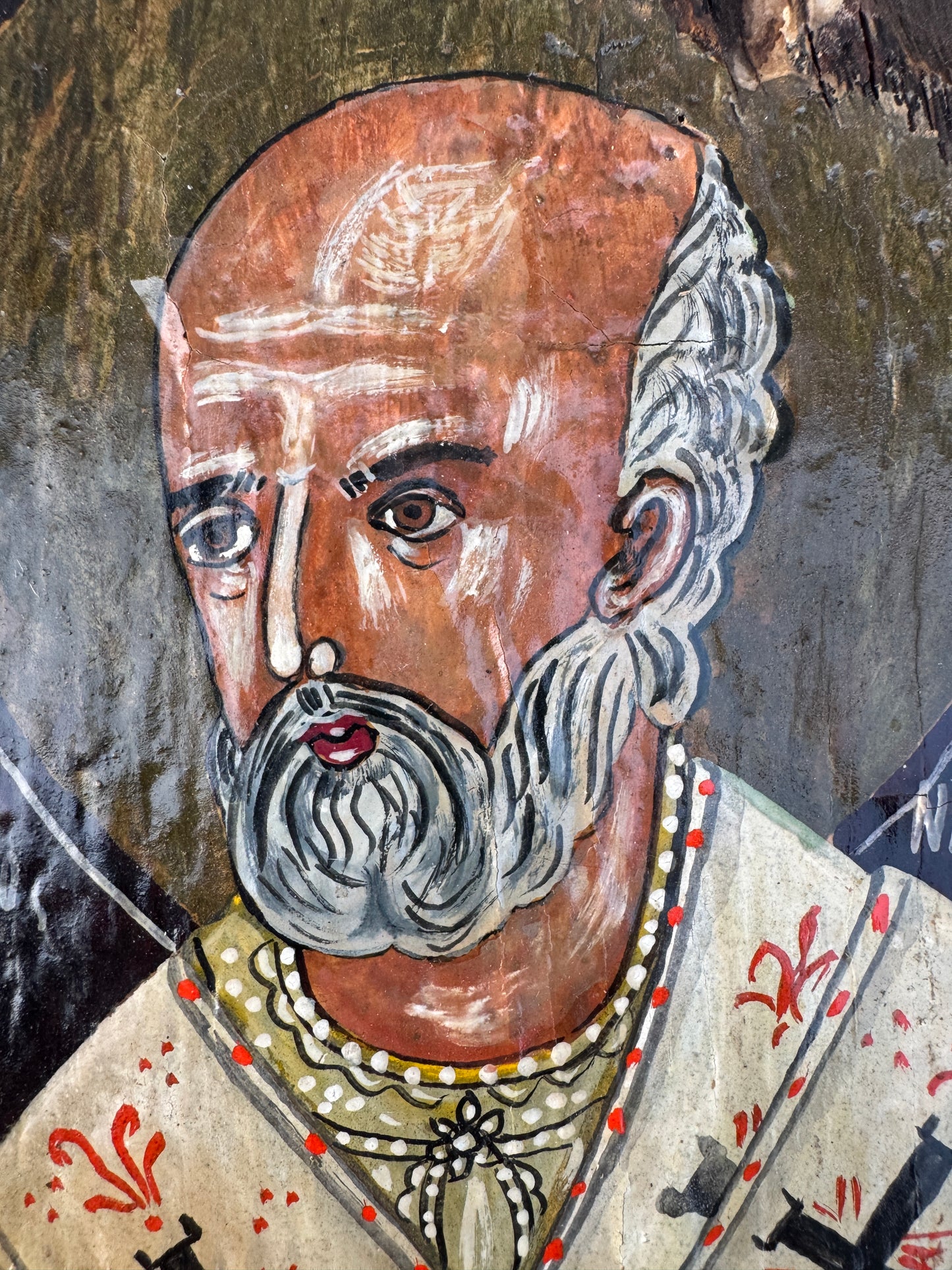 Hand-Painted Orthodox Icon of Saint Nicholas – Tempera on Aged Wood – Byzantine Style – 28×15 cm