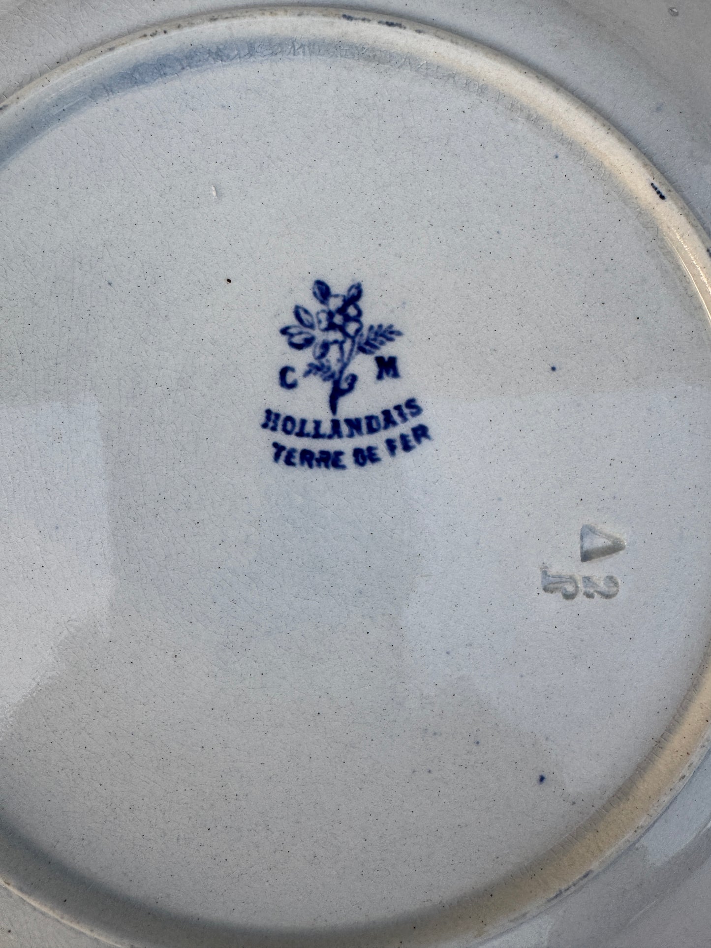 Antique Creil & Montereau 'Hollandais' – 19th Century French Terre de Fer Plate – Blue & White Transferware – 24 cm