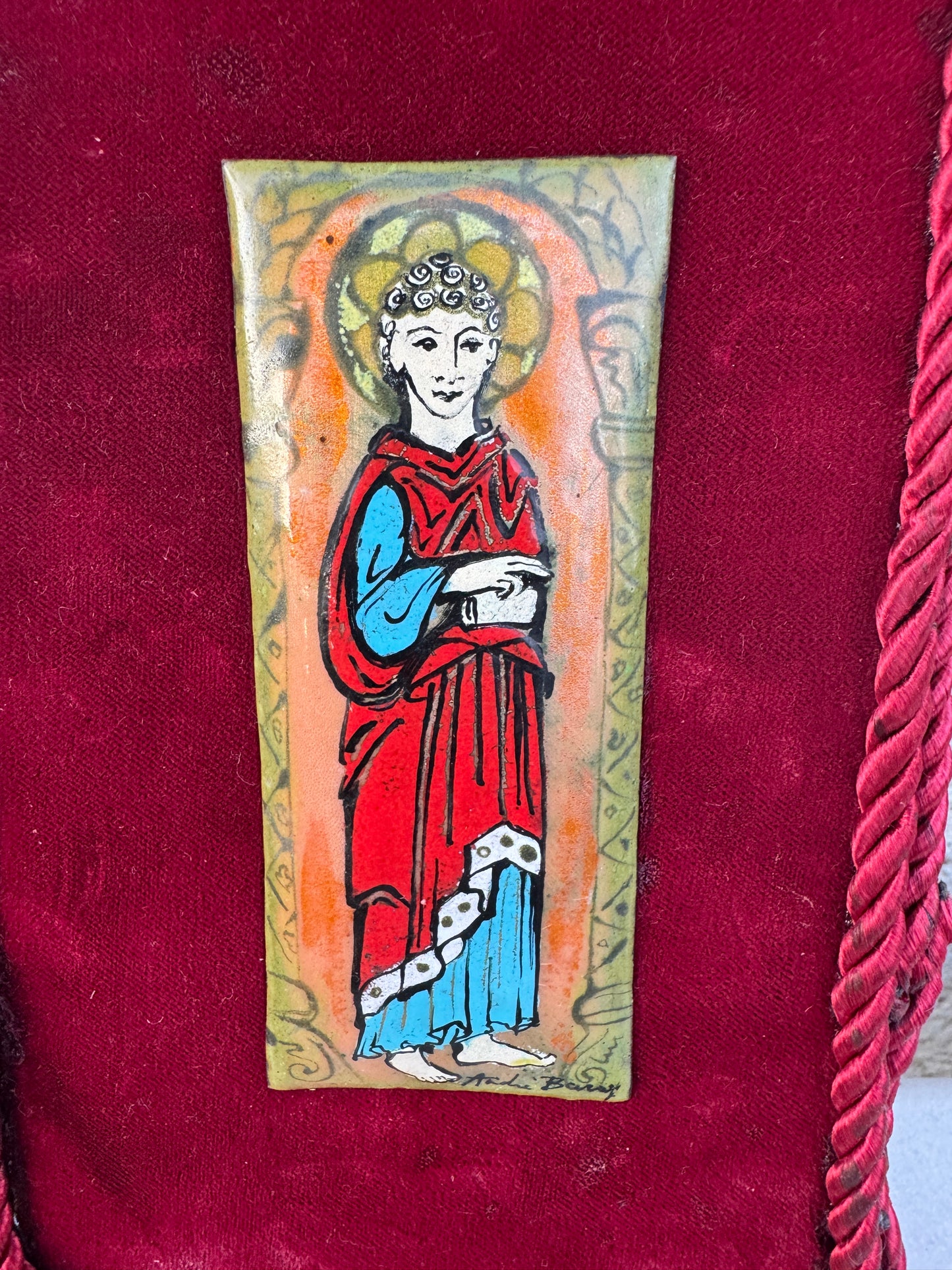 Vintage French Enamel Icon – Saint John the Evangelist – André Baud – 18×12 cm
