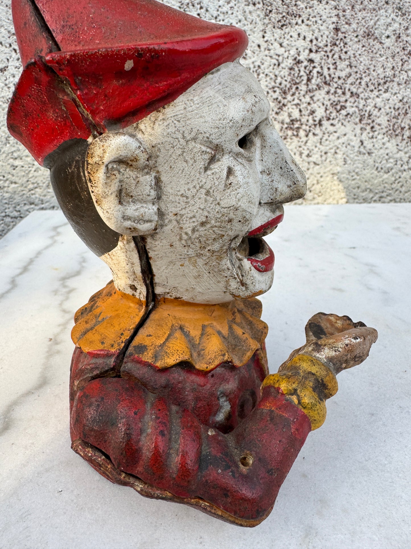 Vintage Cast Iron Mechanical Clown Bank – Hand-to-Mouth – Working – Mid-Century