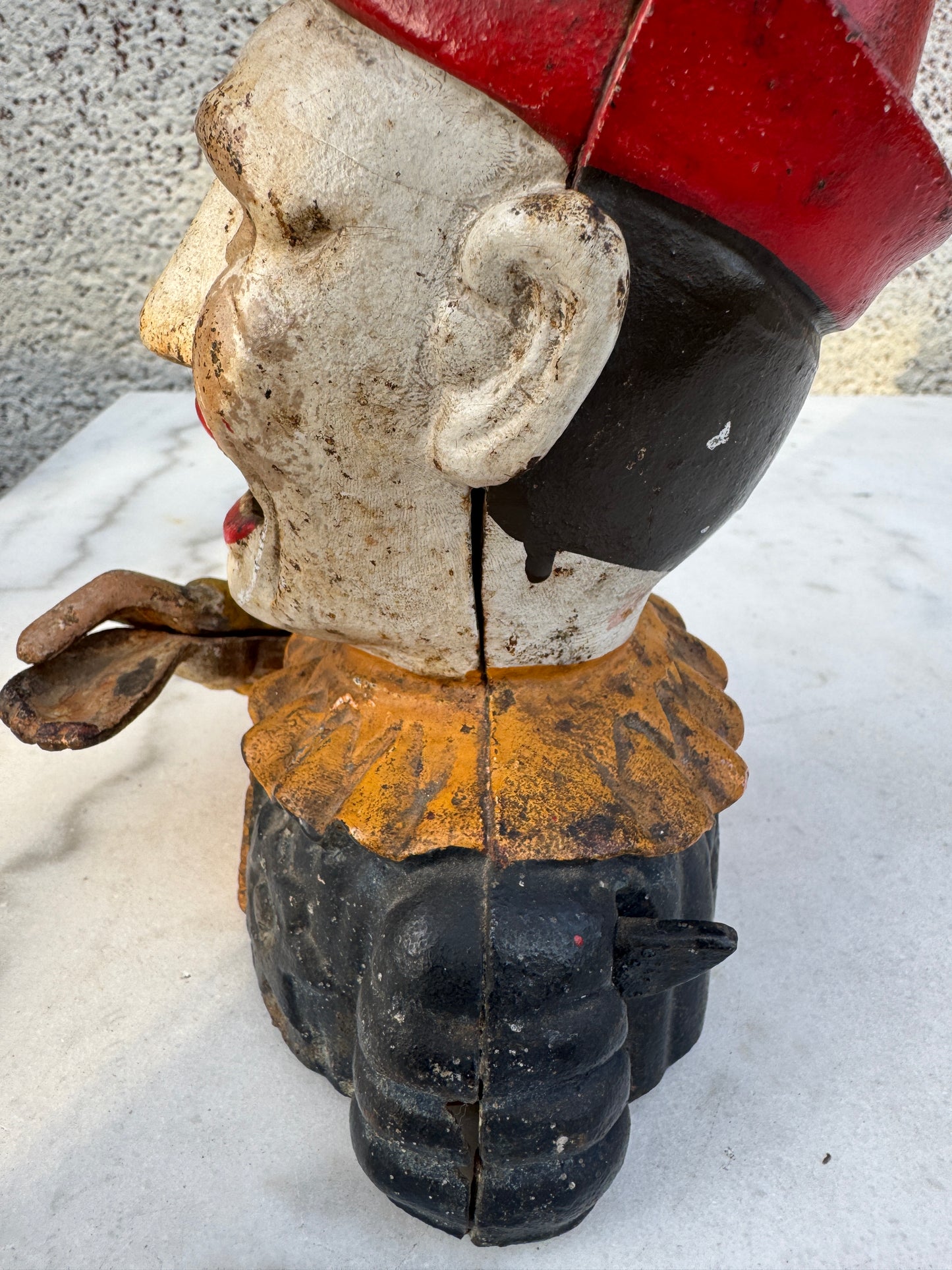 Vintage Cast Iron Mechanical Clown Bank – Hand-to-Mouth – Working – Mid-Century