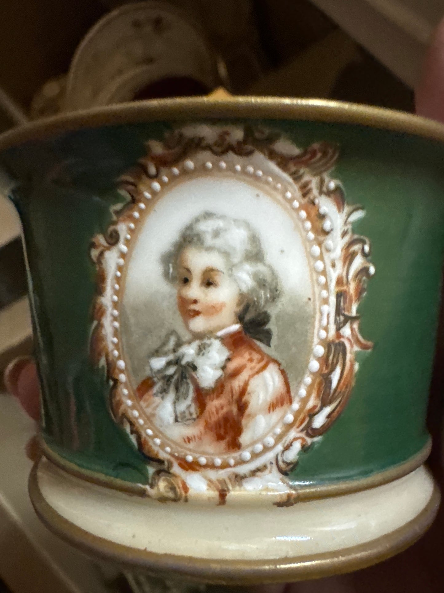 Rare Antique Limoges Coffee Cup and Saucer with Portrait – Hand Painted, ca. 1892–1900