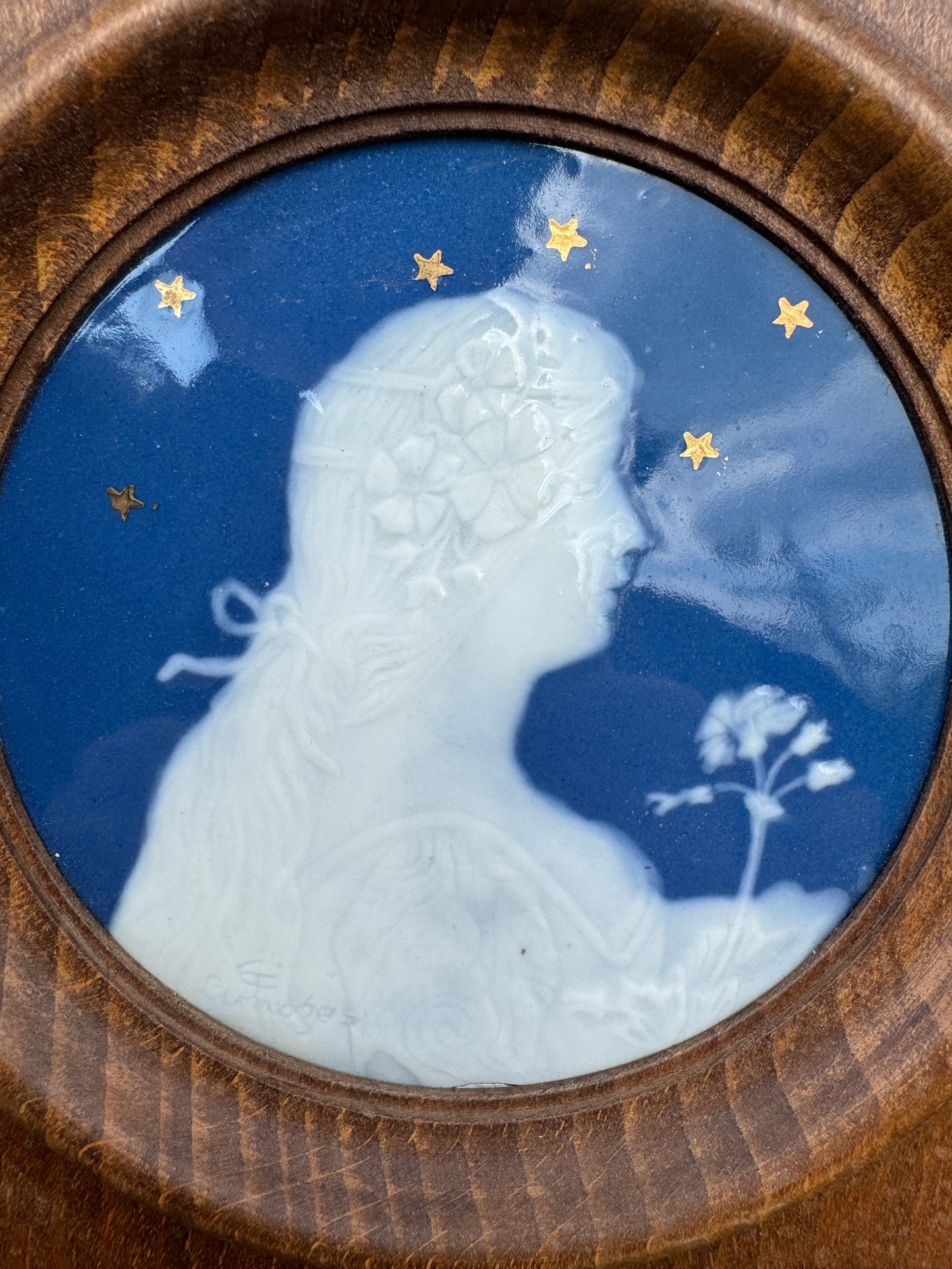 Camille Tharaud Limoges Porcelain Medallion – Art Nouveau Woman Profile, 15x15 cm