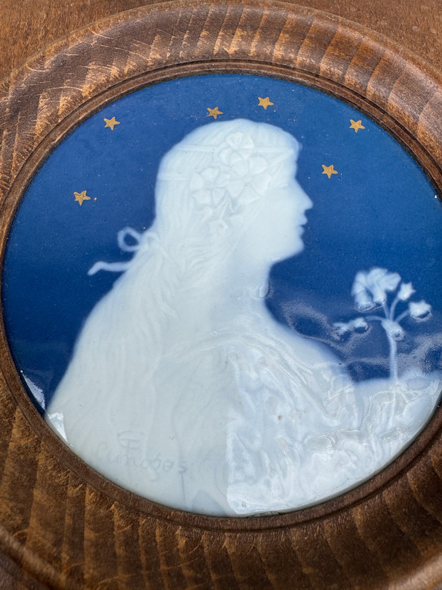 Camille Tharaud Limoges Porcelain Medallion – Art Nouveau Woman Profile, 15x15 cm