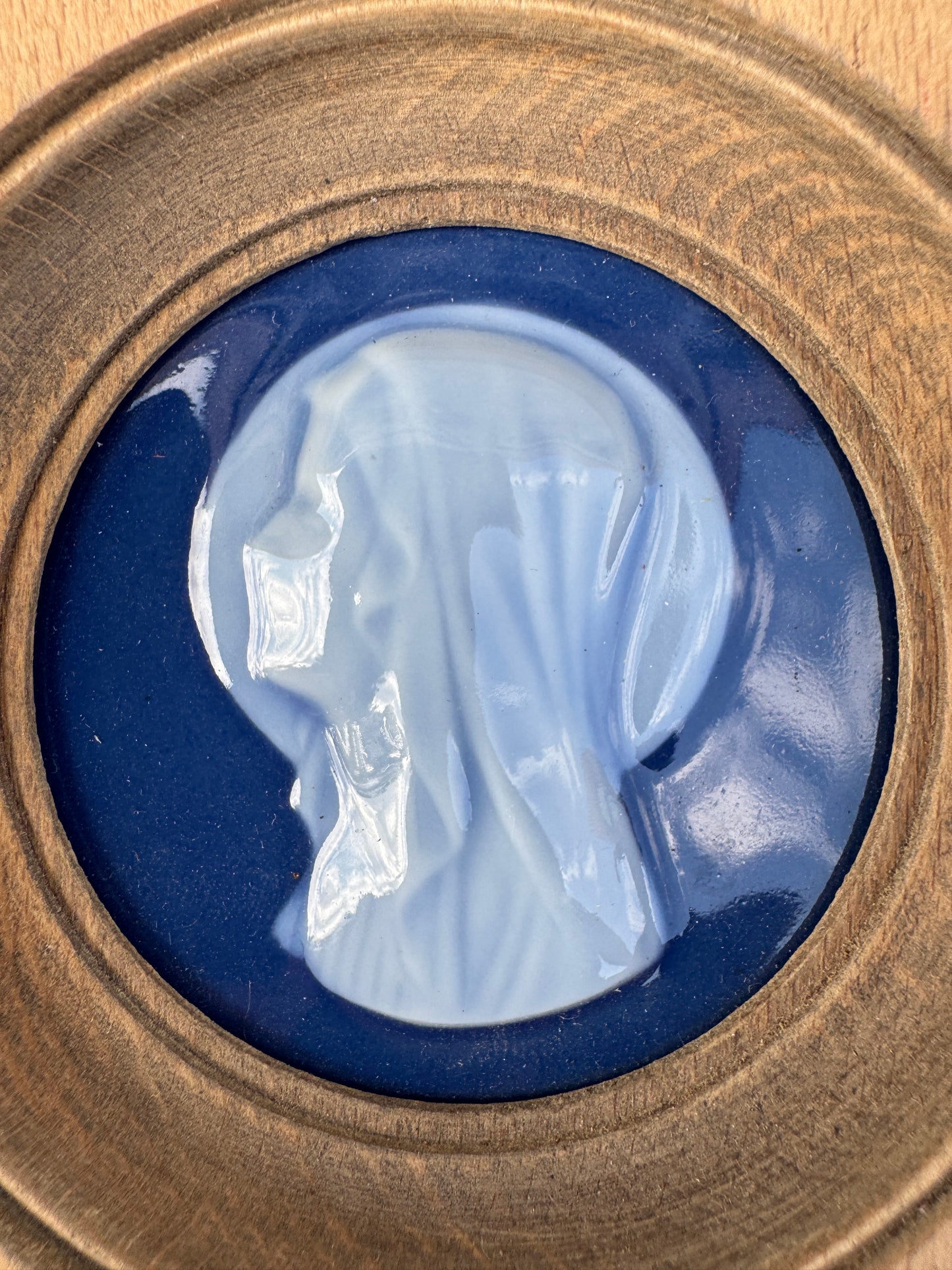 Camille Tharaud Limoges Porcelain Medallion – Madonna Profile in Relief, 12×12.5 cm