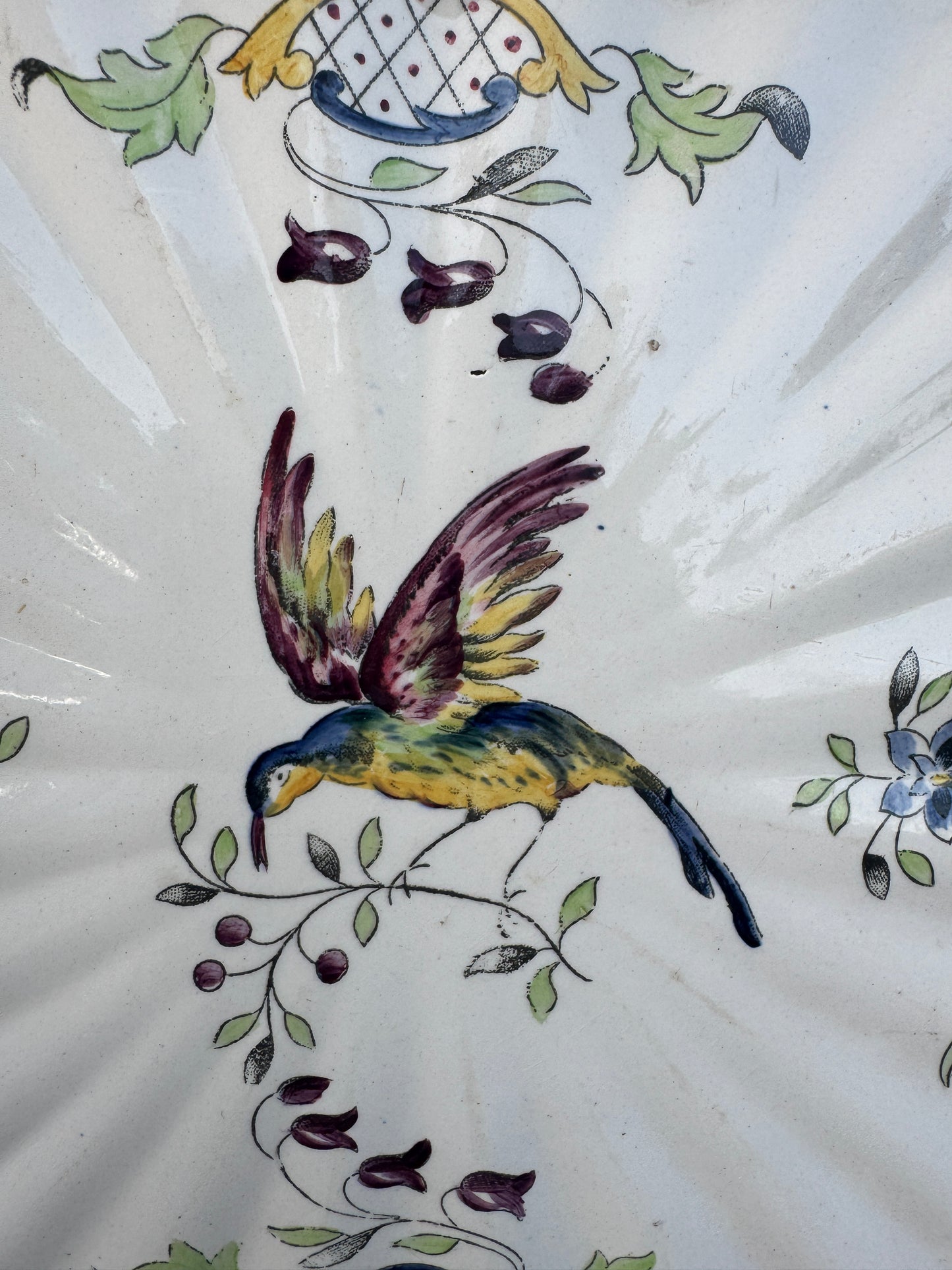 Vintage Longchamp Cléry French Faience Trivet - Hand Painted Bird and Flowers - Square Hot Plate 21.5 cm