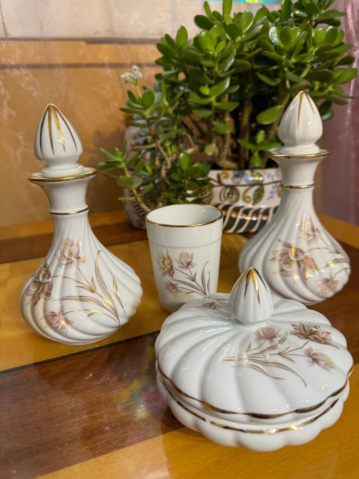 Vintage French Porcelain Vanity Set – P. Dussault Mehun – ca. 1950s