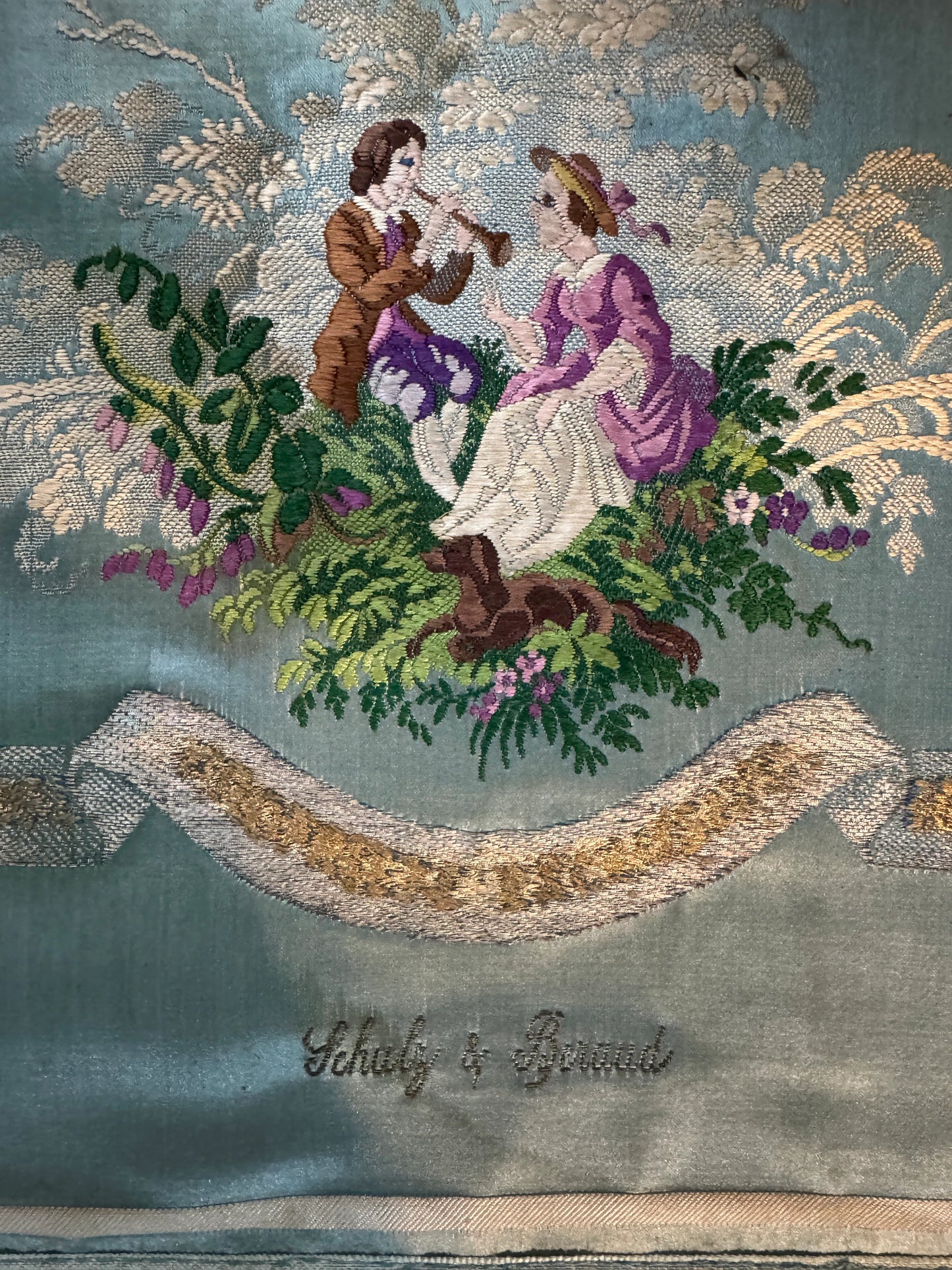 Antique French Silk Embroidery – Schulz & Brand – Rococo Style – 19th c. Château Textile Art